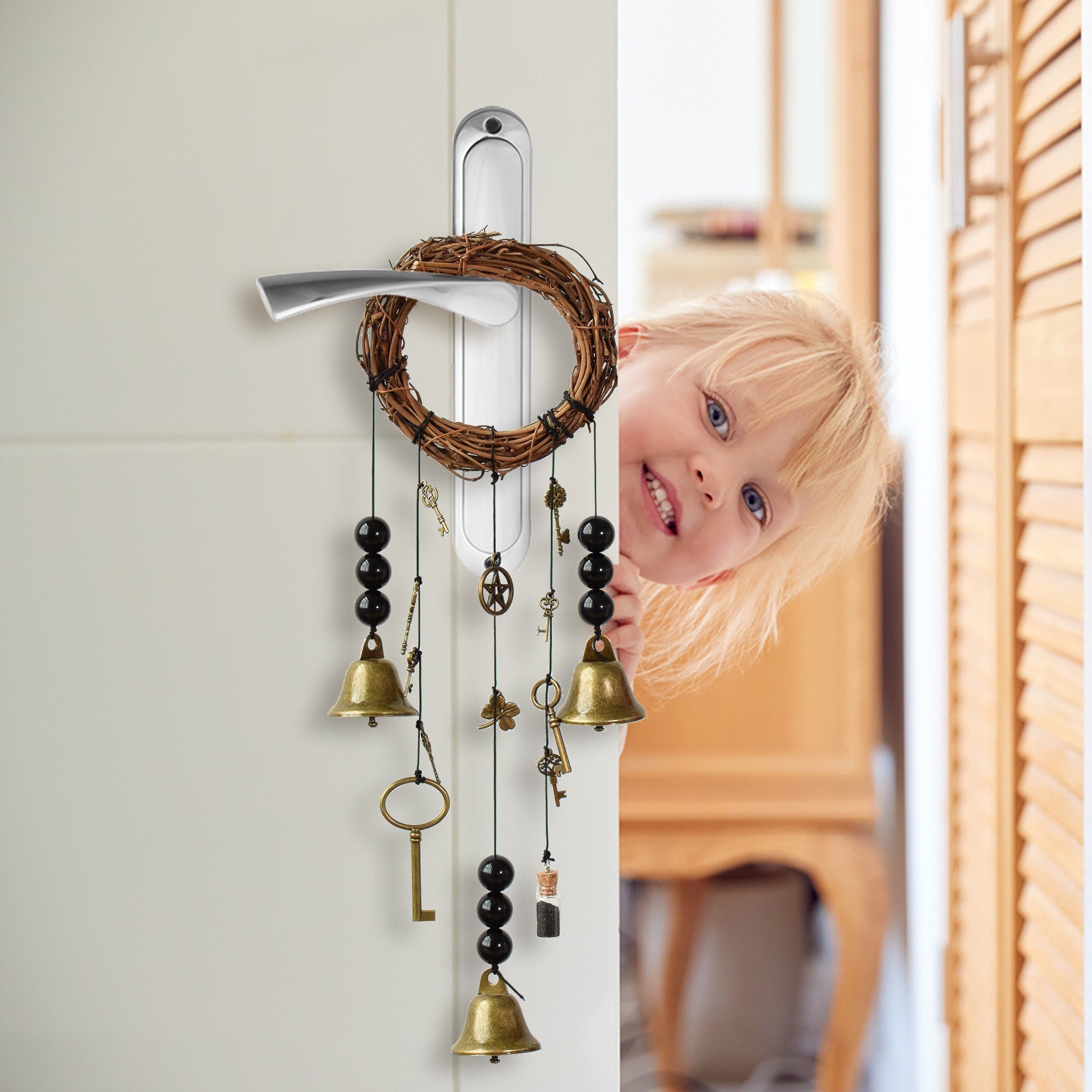 Altar Bells, Witch Bells, Doorknob Hanger, Witch Magic Bells for Door, Home Protection Bells for Front Door Witchcraft Decor, Witchy Gifts