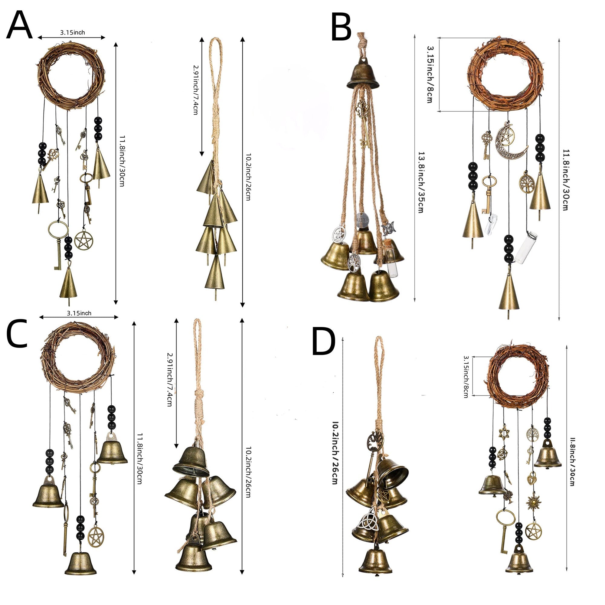 Set of 2 Witch's Bells, Door Bells, Protection Bells, Handmade Wind Chimes, Door Hangers, Bell Hanging, Ward Gifts, Housewarming Gifts