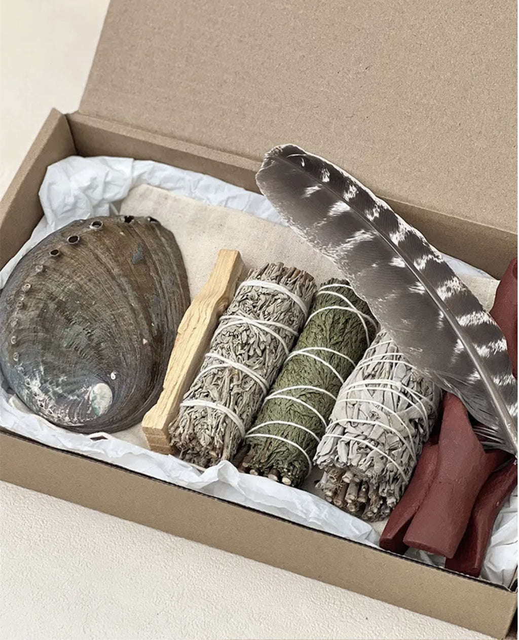 Sage Stain Kit, Smudging Kit- White Sage, Blue Sage, Cedar, Palo Santo, Abalone Shell, Tripod and Feathers! Aromatherapy Meditation Kit