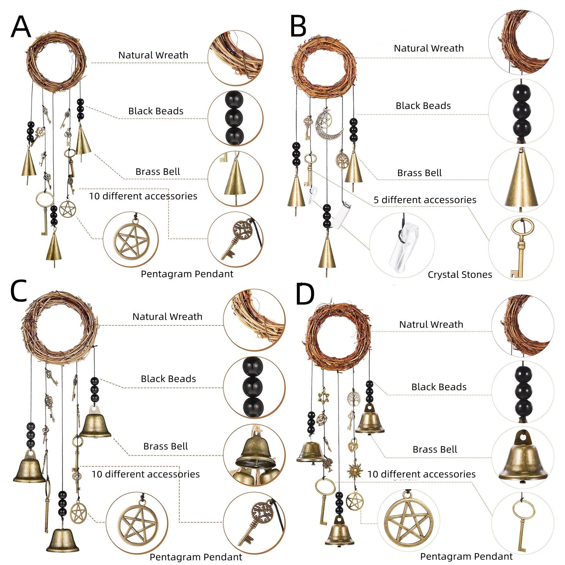 Set of 2 Witch's Bells, Door Bells, Protection Bells, Handmade Win