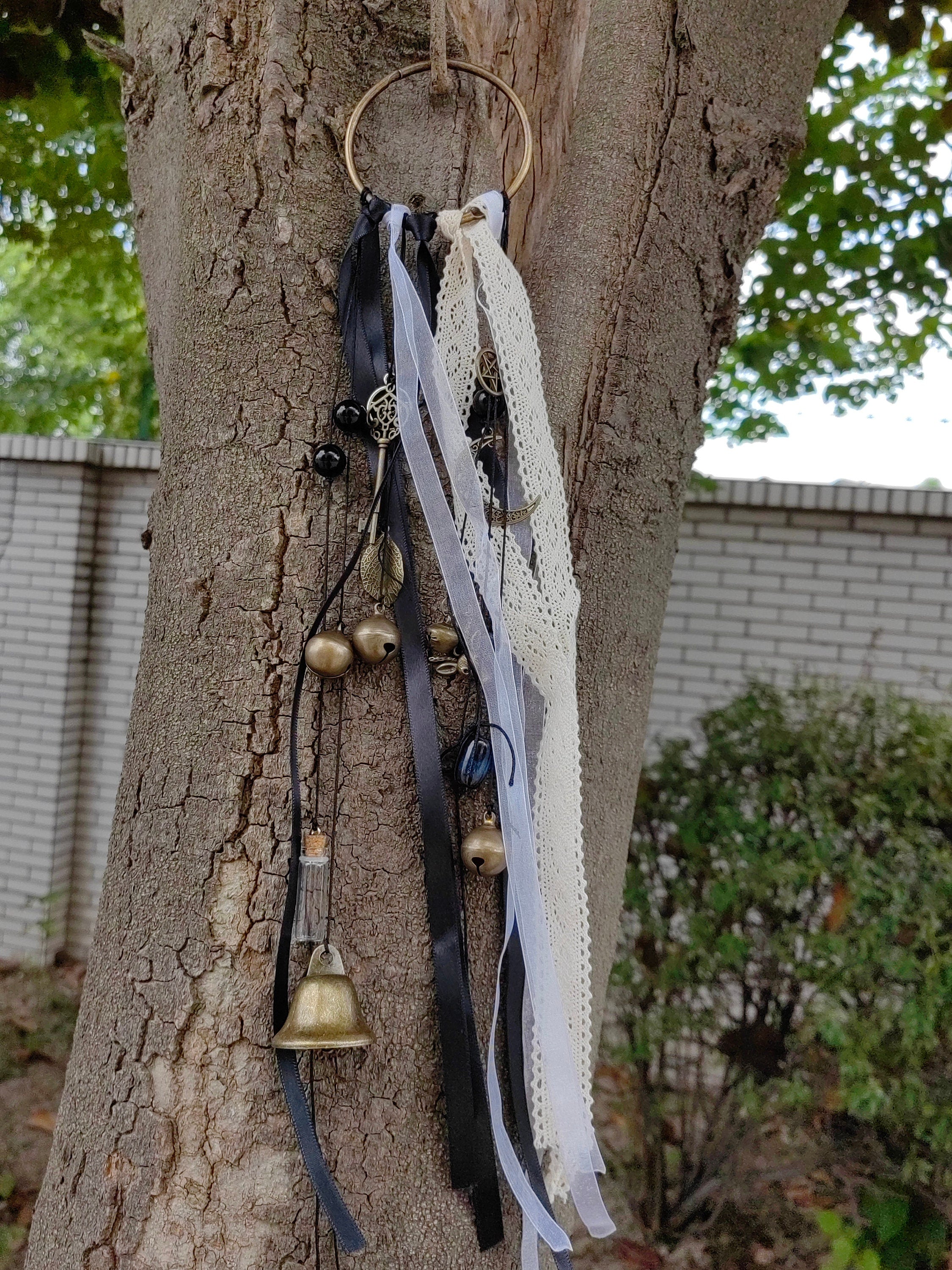 Witch Bells for Home Protection Magic, Decorated Door Knob, Witch Ribbon Wind Bells Decorations, Witchcraft Supplies, Witch's Gift