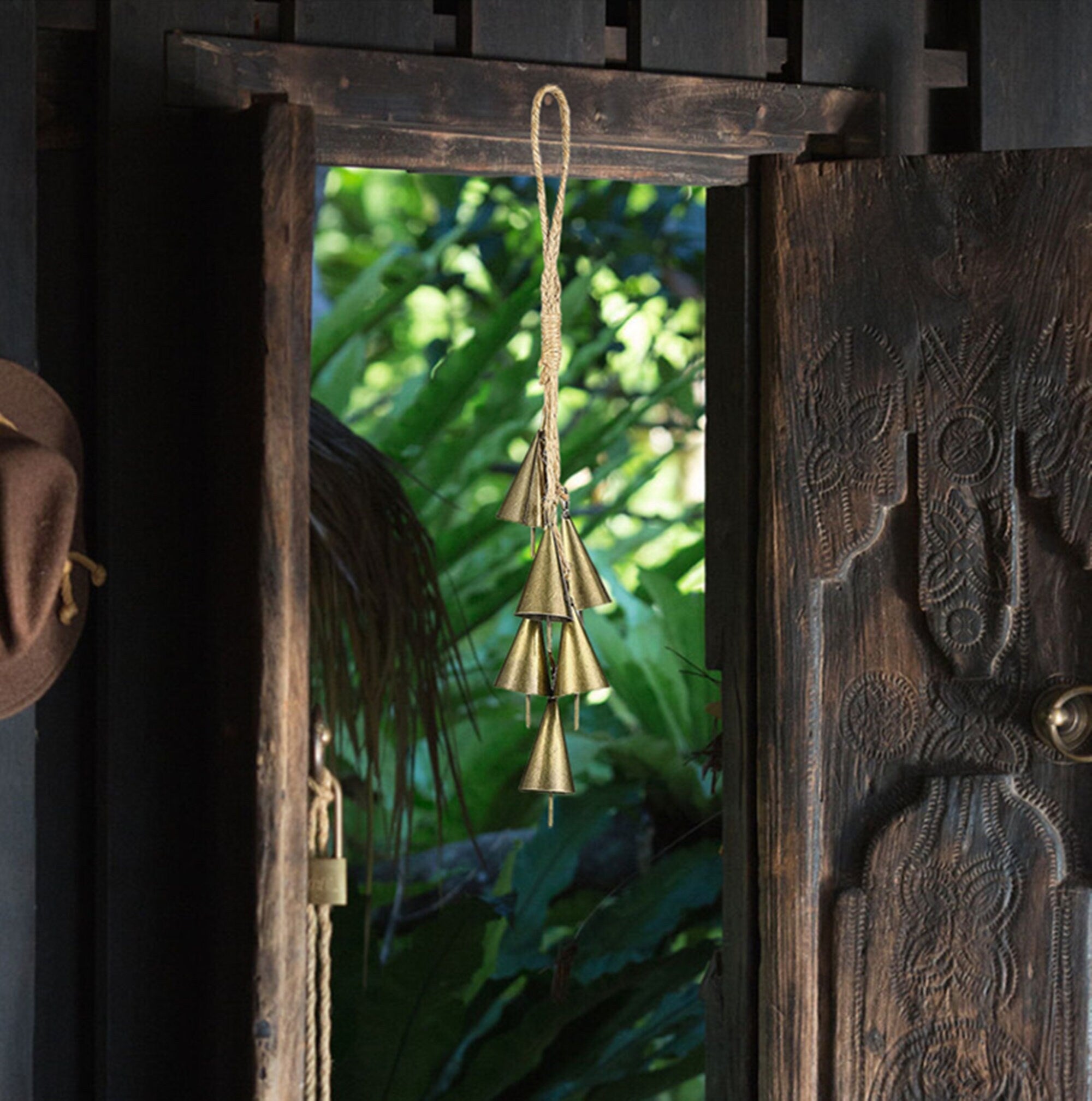 Rustic Bells, Witch's bells, 6 Con Shape Bells, Magic Witches Bells, Clears Negativity Energy, Door Hanging Home Protection Bells