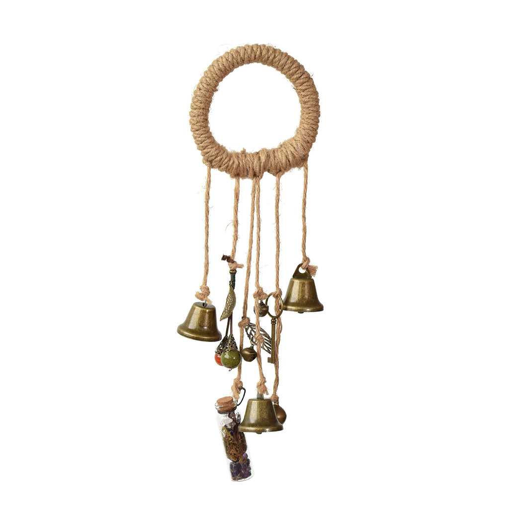 Bell Hanging with Spell Bottle, Solstice Pagan Decor, Doorknob Hanger Protection, Pagan Gate Family Protection, Witchy Bells, Spell Bottles
