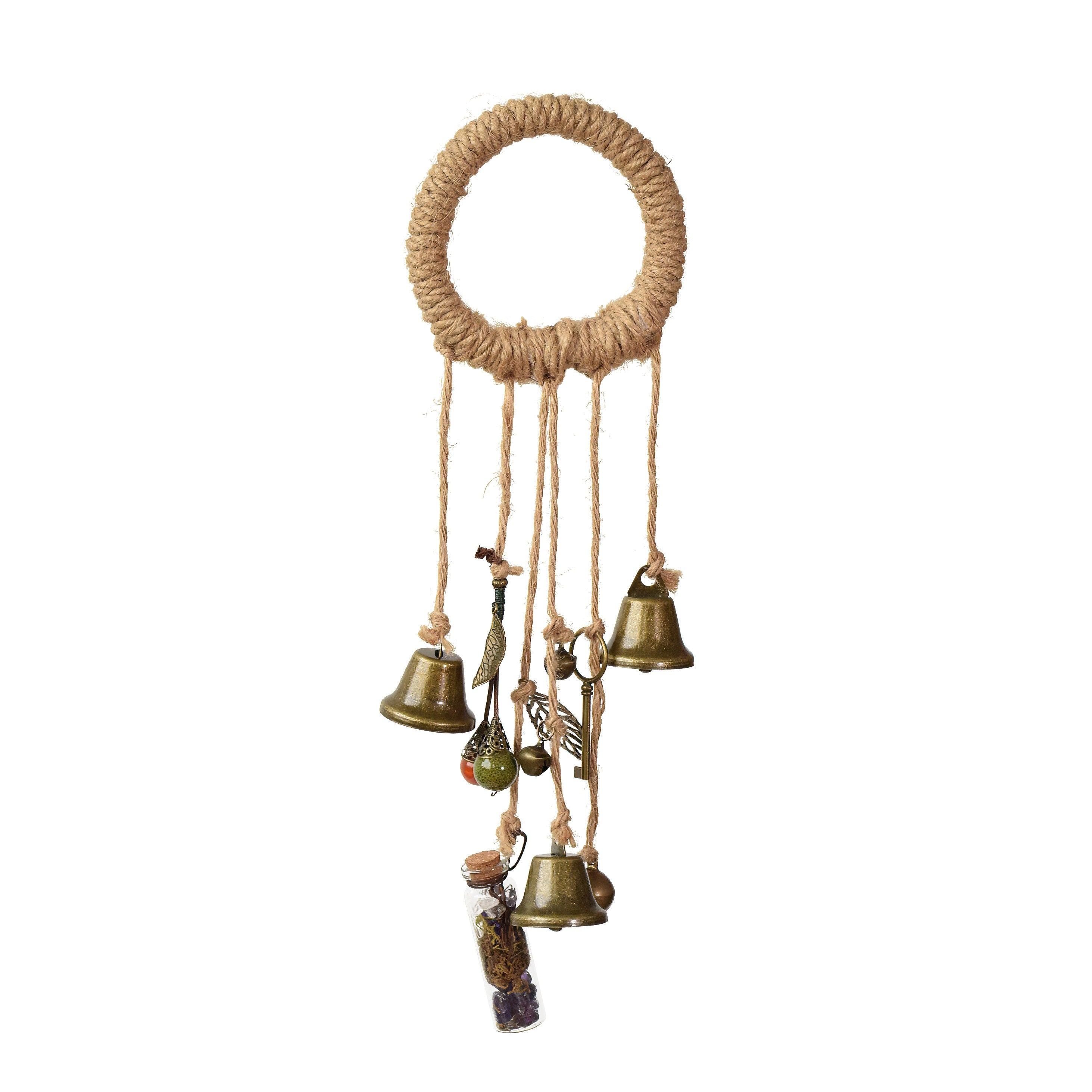 Bell Hanging with Spell Bottle, Solstice Pagan Decor, Doorknob Hanger Protection, Pagan Gate Family Protection, Witchy Bells, Spell Bottles