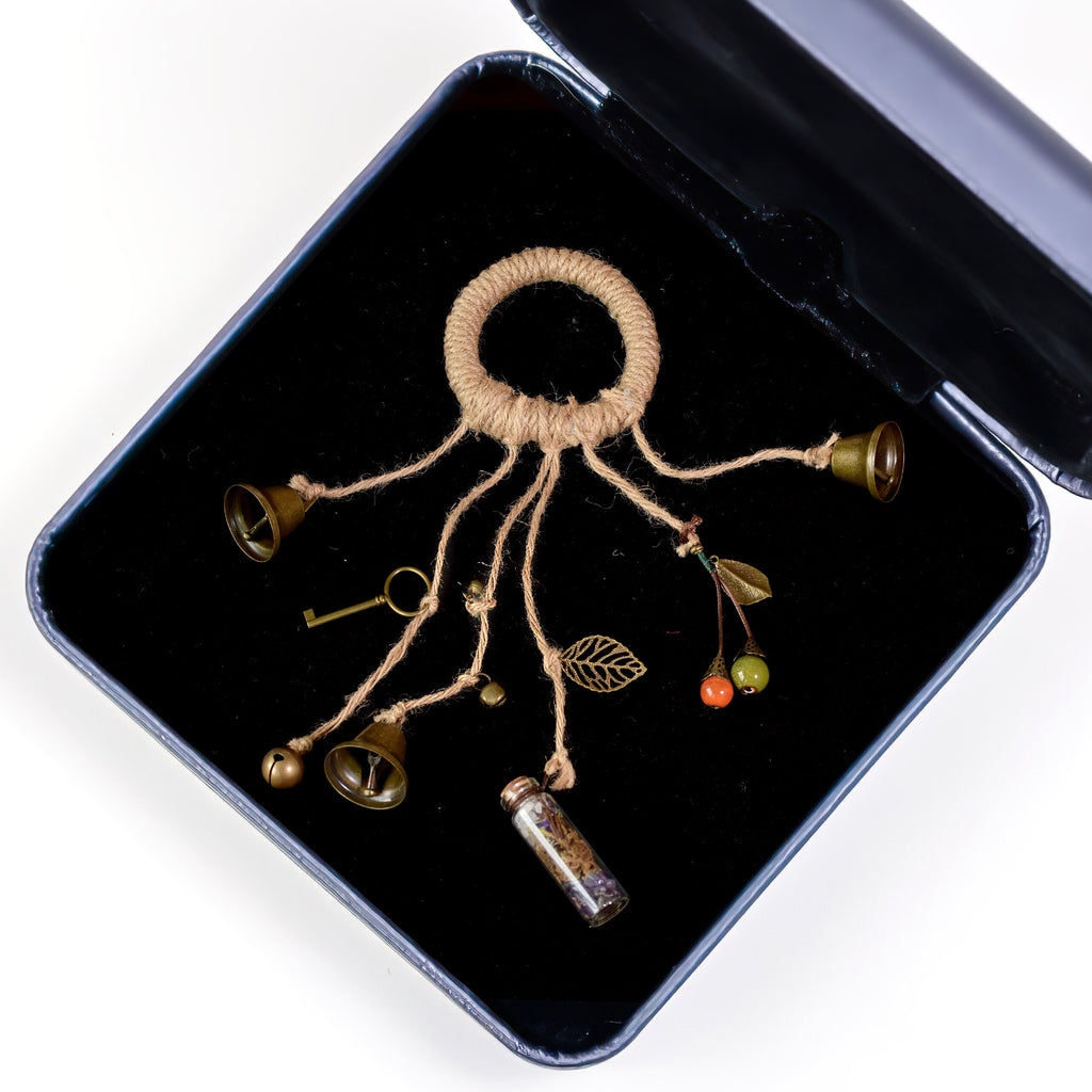 Bell Hanging with Spell Bottle, Solstice Pagan Decor, Doorknob Hanger Protection, Pagan Gate Family Protection, Witchy Bells, Spell Bottles