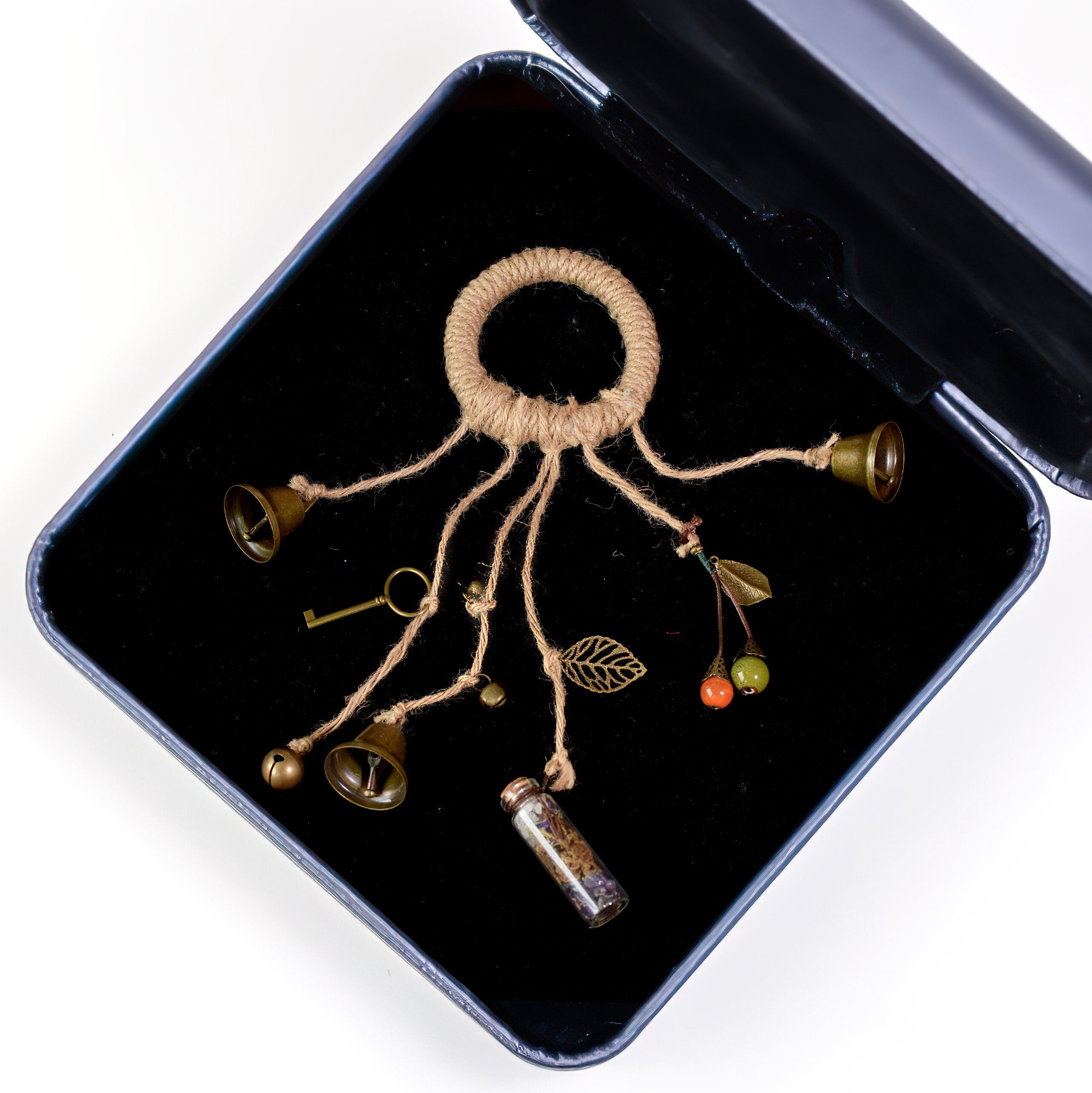 Bell Hanging with Spell Bottle, Solstice Pagan Decor, Doorknob Hanger Protection, Pagan Gate Family Protection, Witchy Bells, Spell Bottles