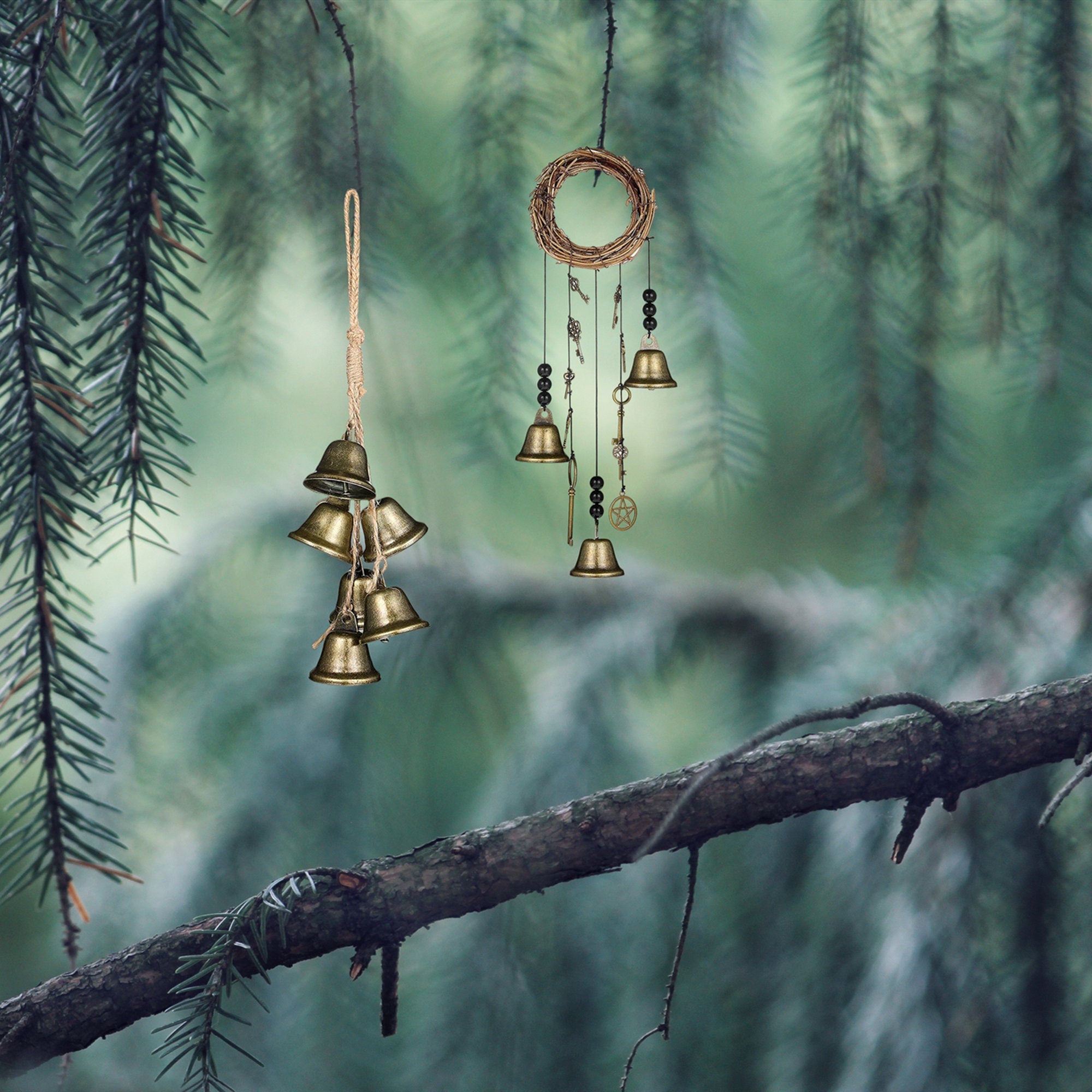 Set of 2 Witch's Bells, Door Bells, Protection Bells, Handmade Win