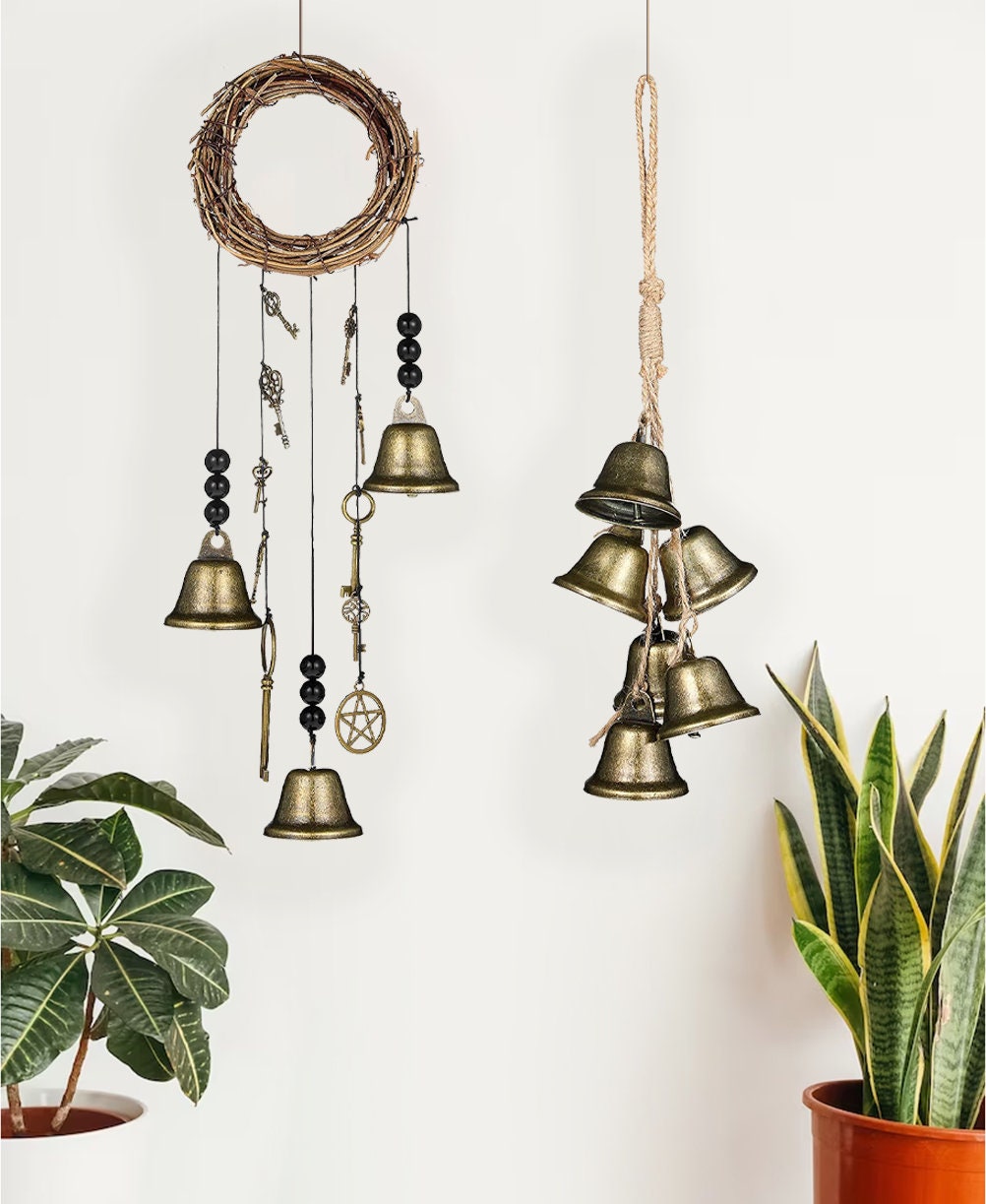 Set of 2 Witch's Bells, Door Bells, Protection Bells, Handmade Wind Chimes, Door Hangers, Bell Hanging, Ward Gifts, Housewarming Gifts