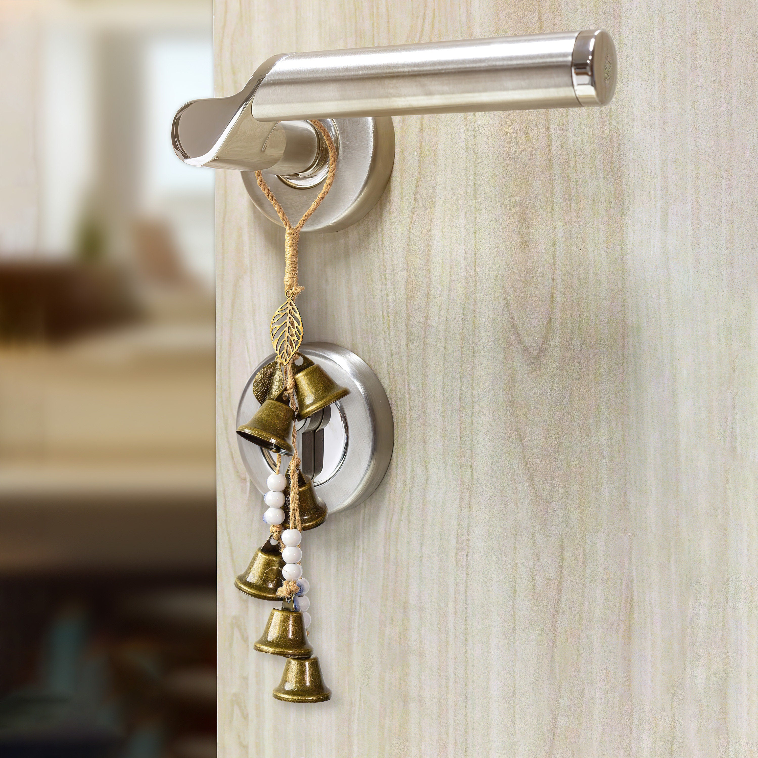 Witch Bells with Ceramic Beads, Witch Bells for Front Door, Pagan Decor, Shopkeeper Bells, Bells for Hanging, Housewarming Gifts