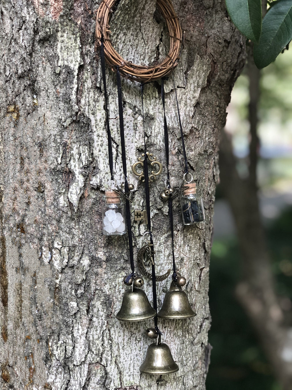 Handmade Hanging Bells, Choose Your Natural Crystal Chips, Home Protection, Witch Bells, Door Hangers, Wind Chimes, Housewarming Gifts