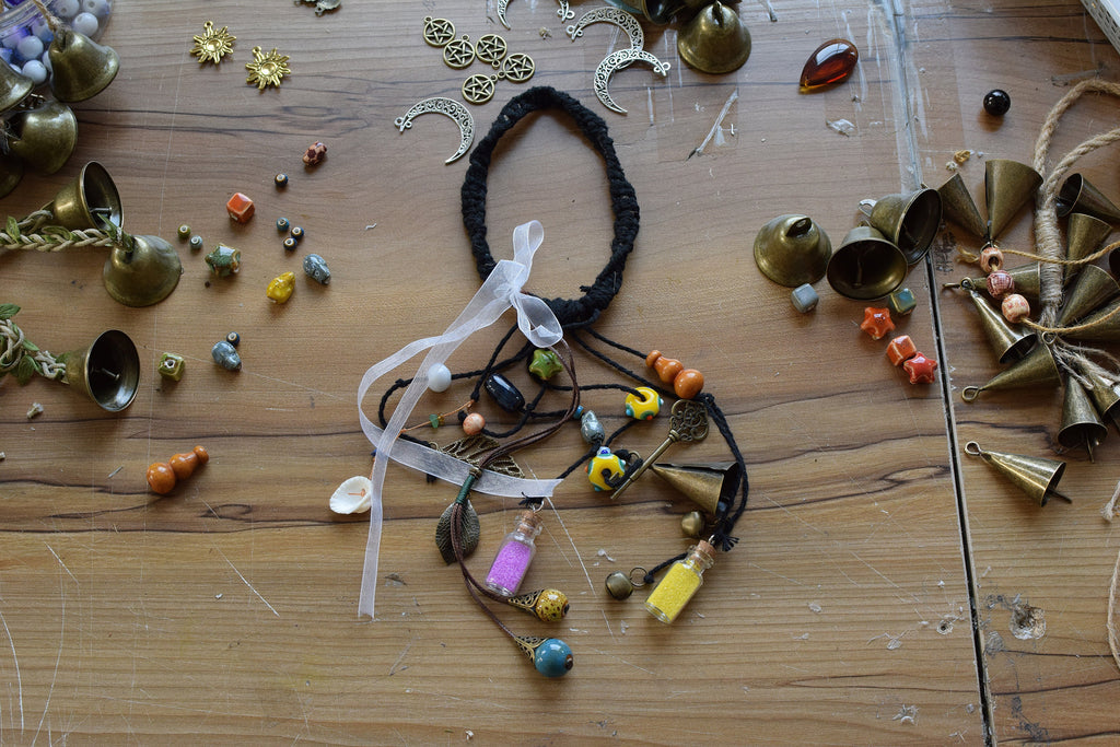 Witch Bells Protection Door Hangers, Witchy Decor for Home, Hanging Magic Tiny Bottle with Sands Wind Chimes Witchcraft Decorations