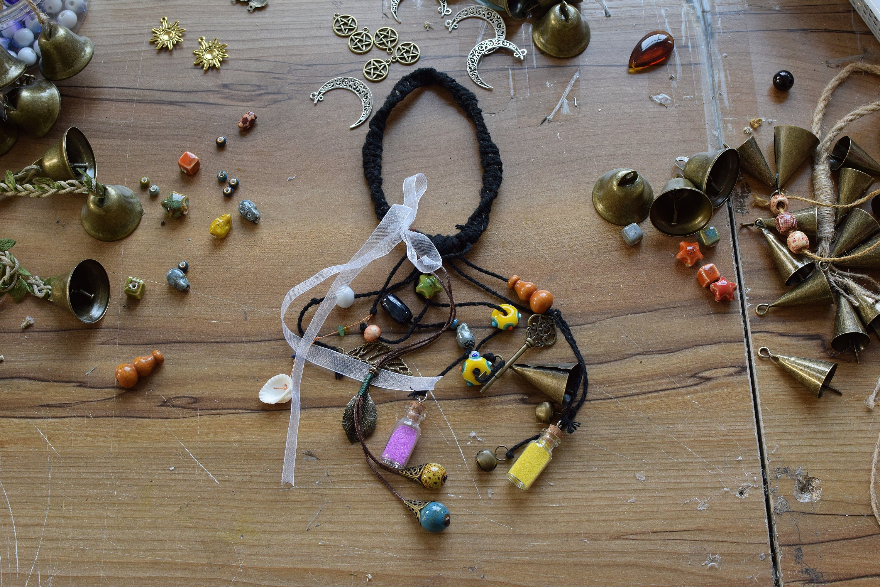 Witch Bells Protection Door Hangers, Witchy Decor for Home, Hanging Magic Tiny Bottle with Sands Wind Chimes Witchcraft Decorations