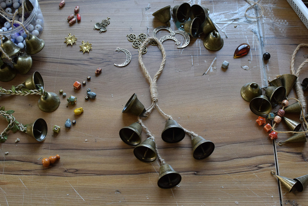 Rustic Bells on Hemp Jute Rope, Witch Home Protection Bells, Witch Gift, Wicca Supplies, Altar Kitchen, Witch Bell, Ward Gifts, Housewarming