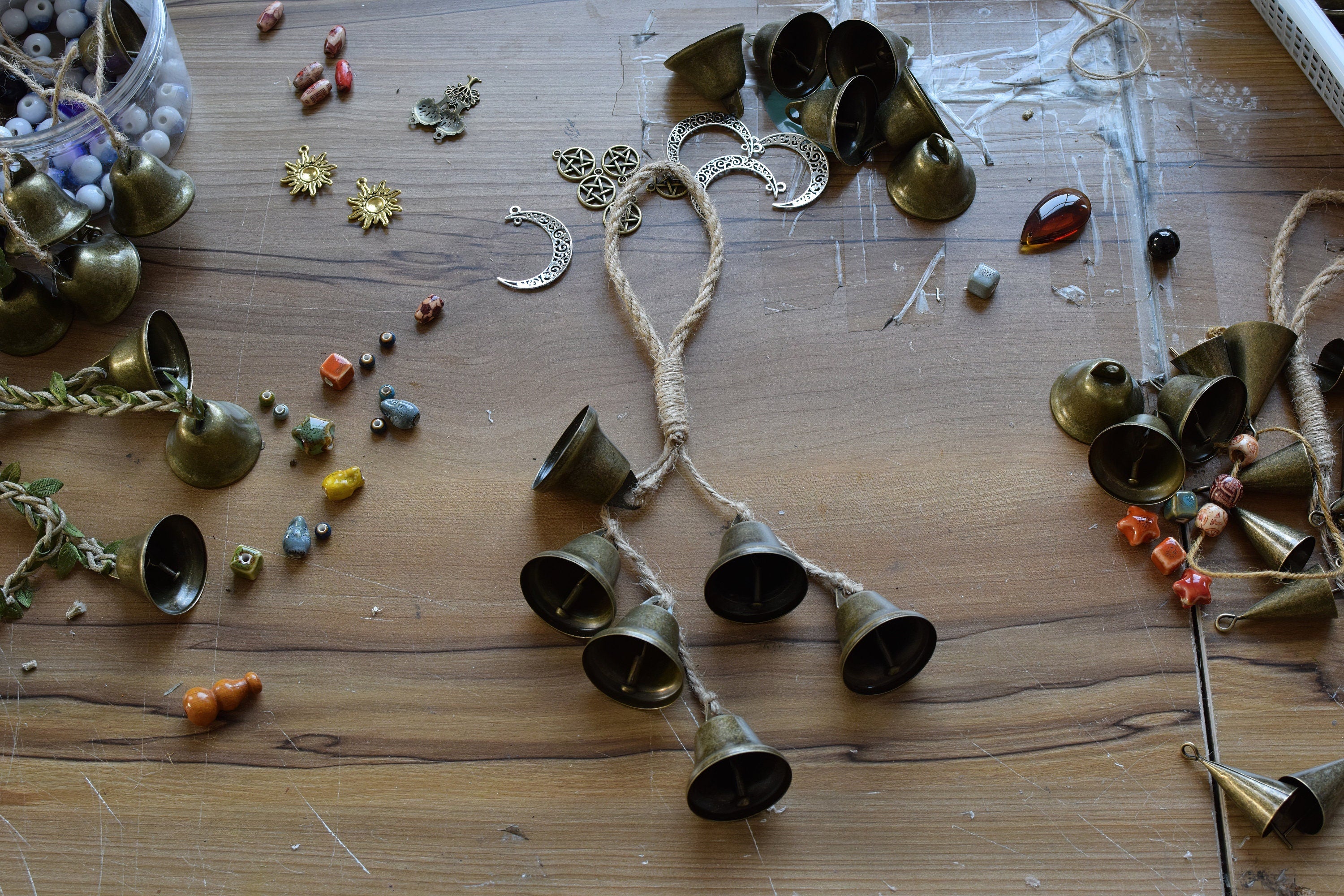 Rustic Bells on Hemp Jute Rope, Witch Home Protection Bells, Witch Gift, Wicca Supplies, Altar Kitchen, Witch Bell, Ward Gifts, Housewarming