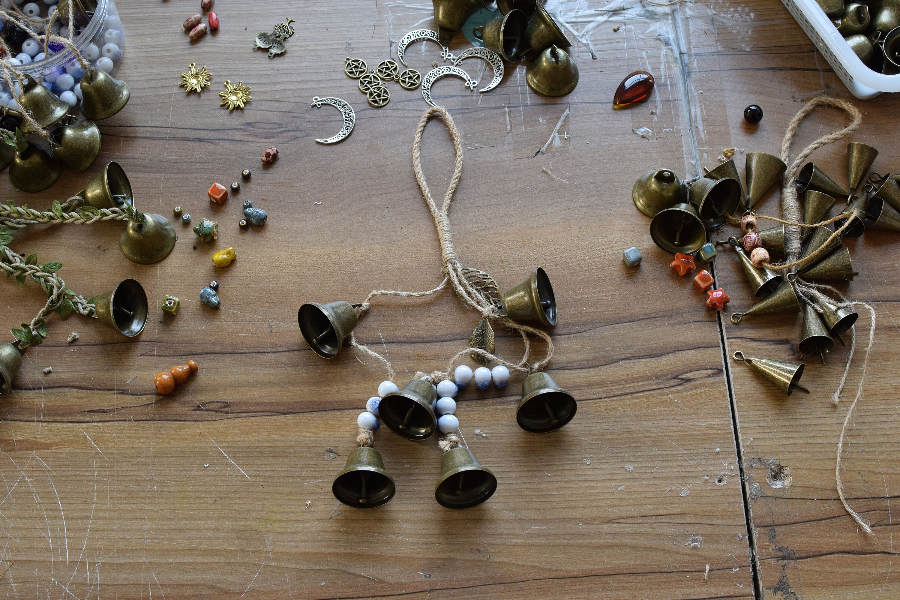 Witch Bells with Ceramic Beads, Witch Bells for Front Door, Pagan Decor, Shopkeeper Bells, Bells for Hanging, Housewarming Gifts