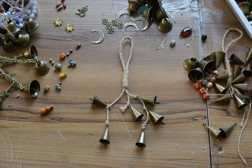 Rustic Bells, Witch's bells, 6 Con Shape Bells, Magic Witches Bells, Clears Negativity Energy, Door Hanging Home Protection Bells