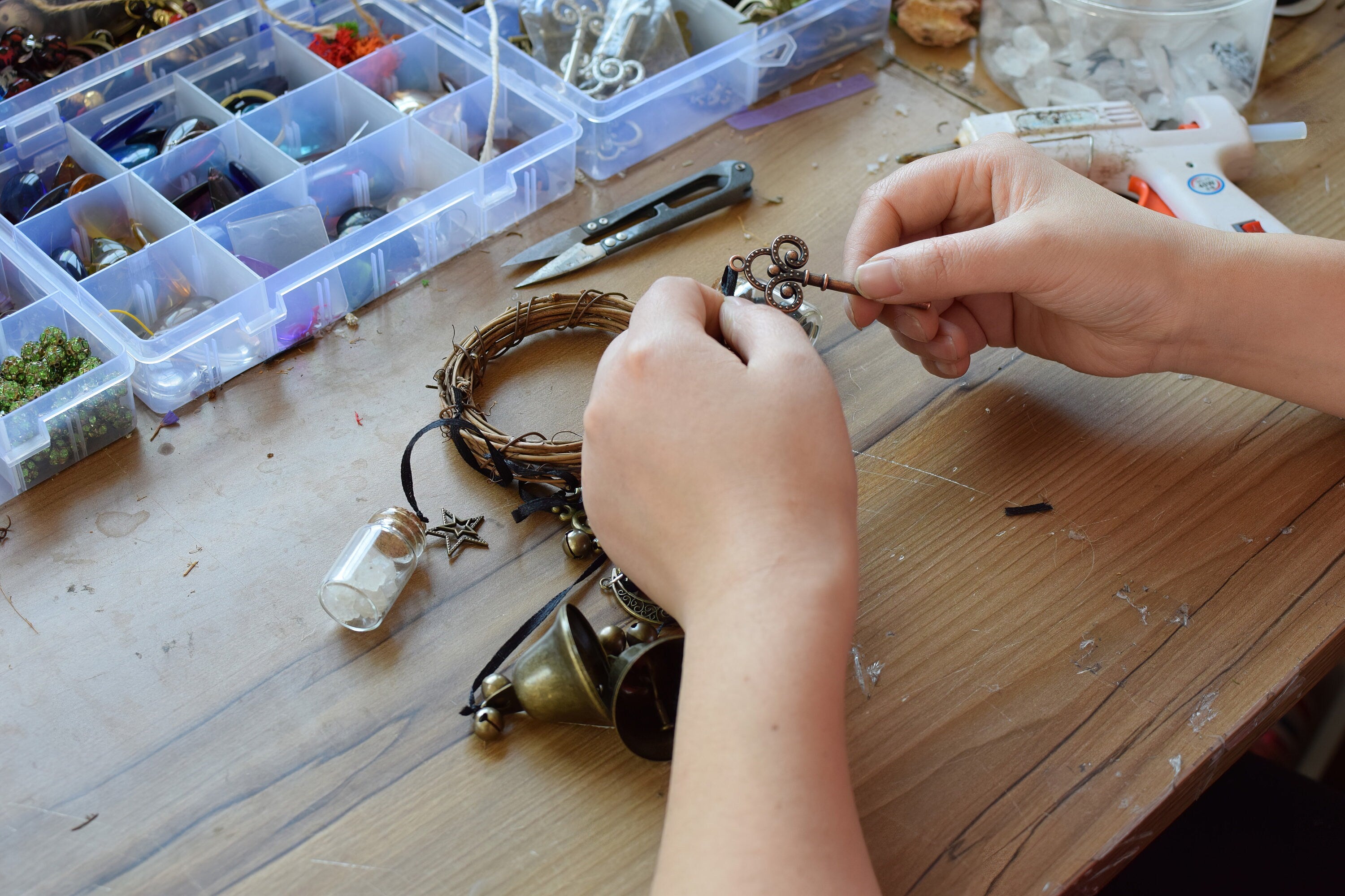 Handmade Hanging Bells, Choose Your Natural Crystal Chips, Home Protection, Witch Bells, Door Hangers, Wind Chimes, Housewarming Gifts