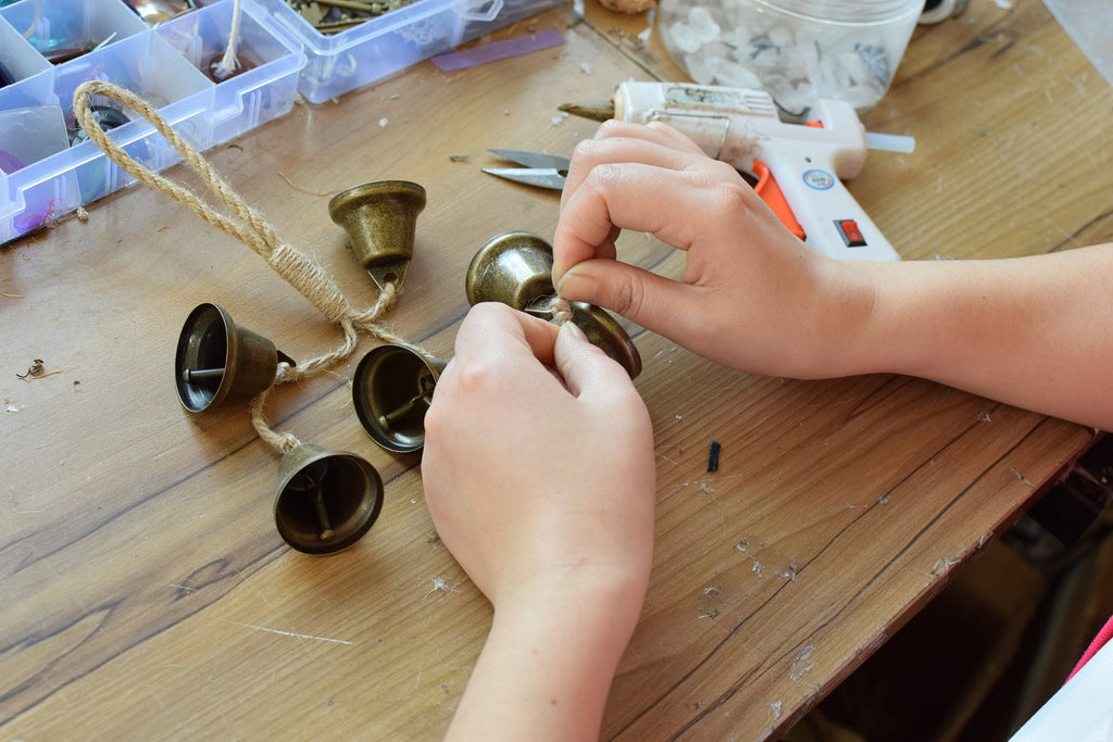 Rustic Bells on Hemp Jute Rope, Witch Home Protection Bells, Witch Gift, Wicca Supplies, Altar Kitchen, Witch Bell, Ward Gifts, Housewarming
