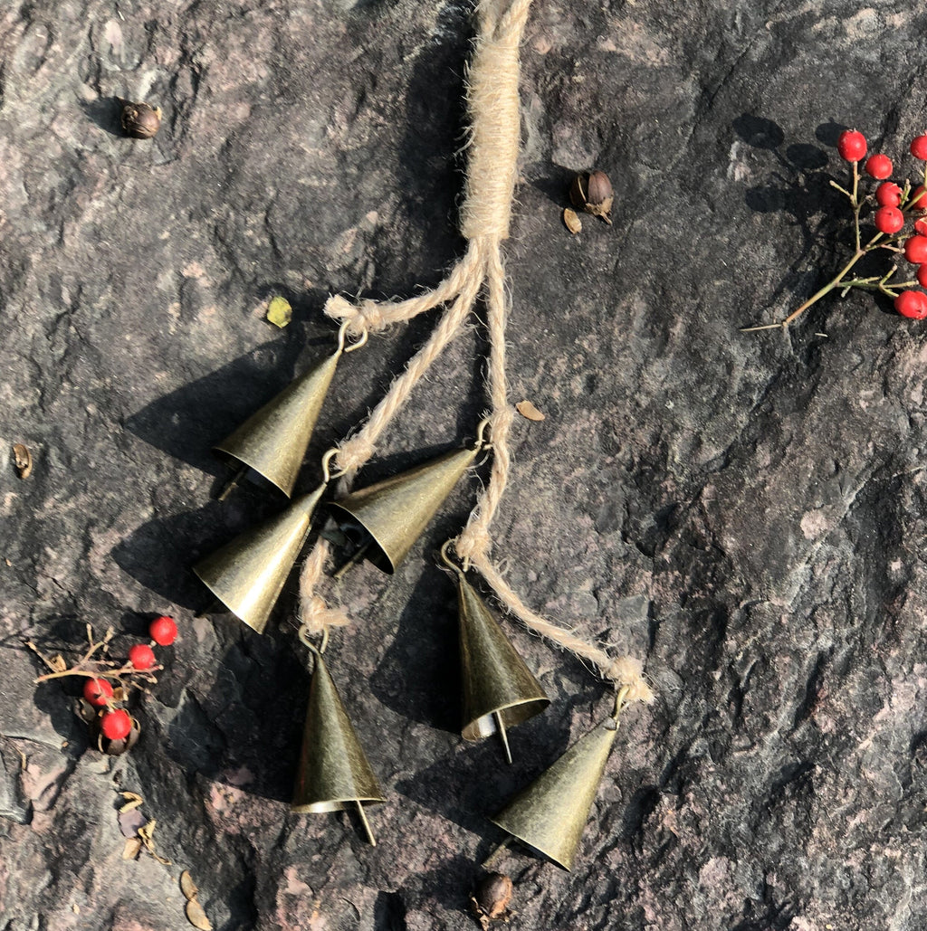 Rustic Bells, Witch's bells, 6 Con Shape Bells, Magic Witches Bells, Clears Negativity Energy, Door Hanging Home Protection Bells