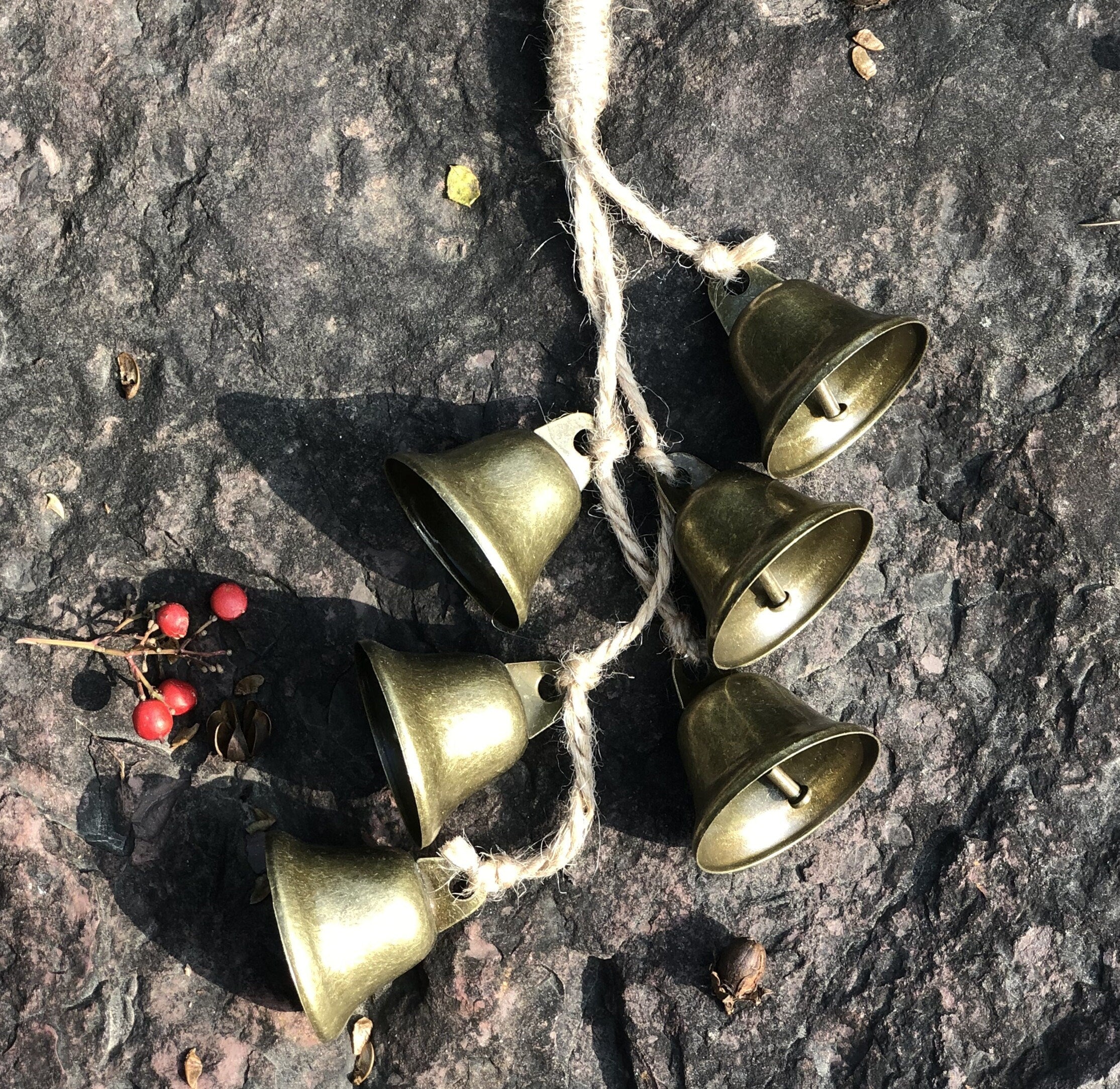 Rustic Bells on Hemp Jute Rope, Witch Home Protection Bells, Witch Gift, Wicca Supplies, Altar Kitchen, Witch Bell, Ward Gifts, Housewarming