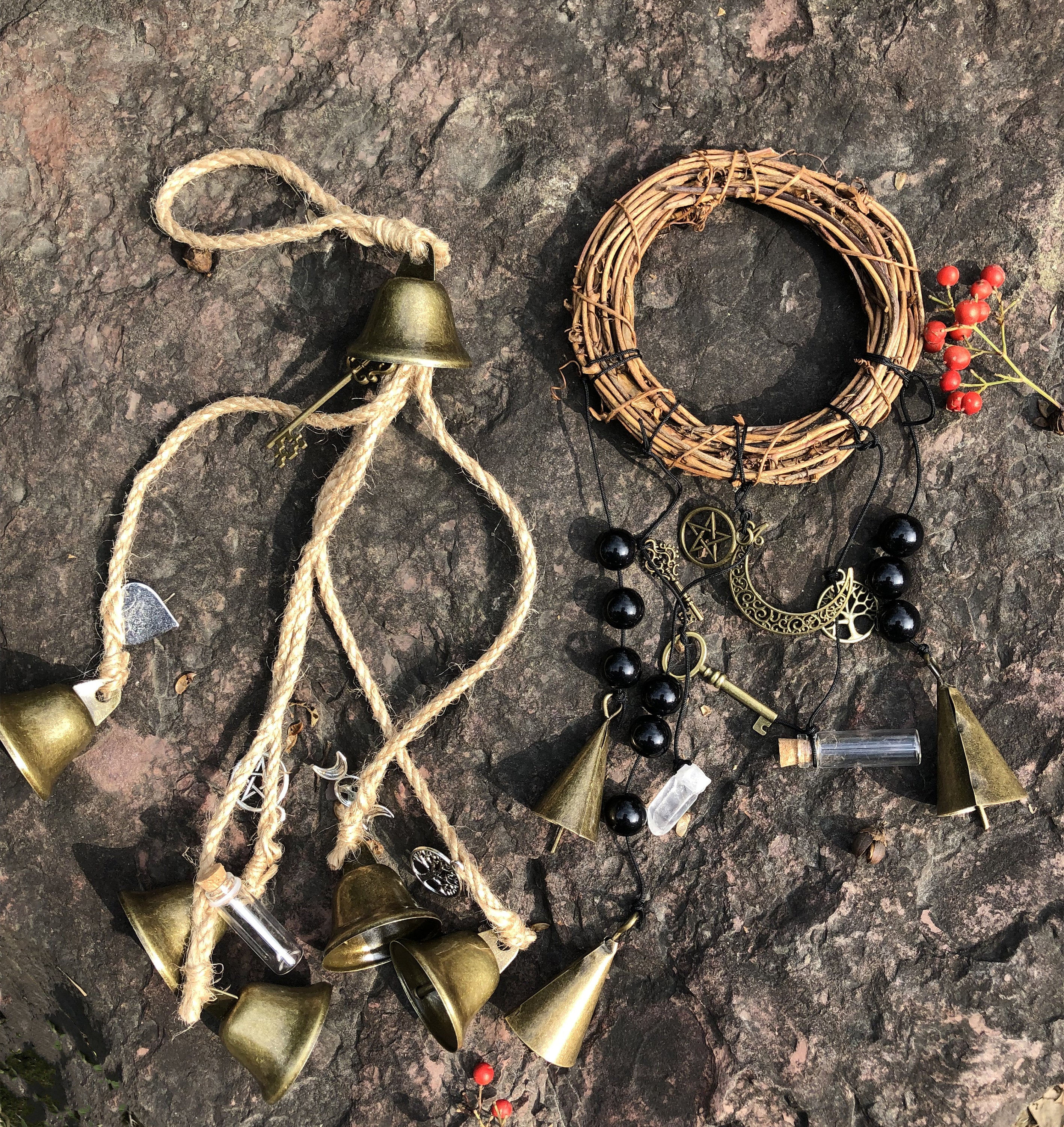 Set of 2 Witch's Bells, Door Bells, Protection Bells, Handmade Wind Chimes, Door Hangers, Bell Hanging, Ward Gifts, Housewarming Gifts