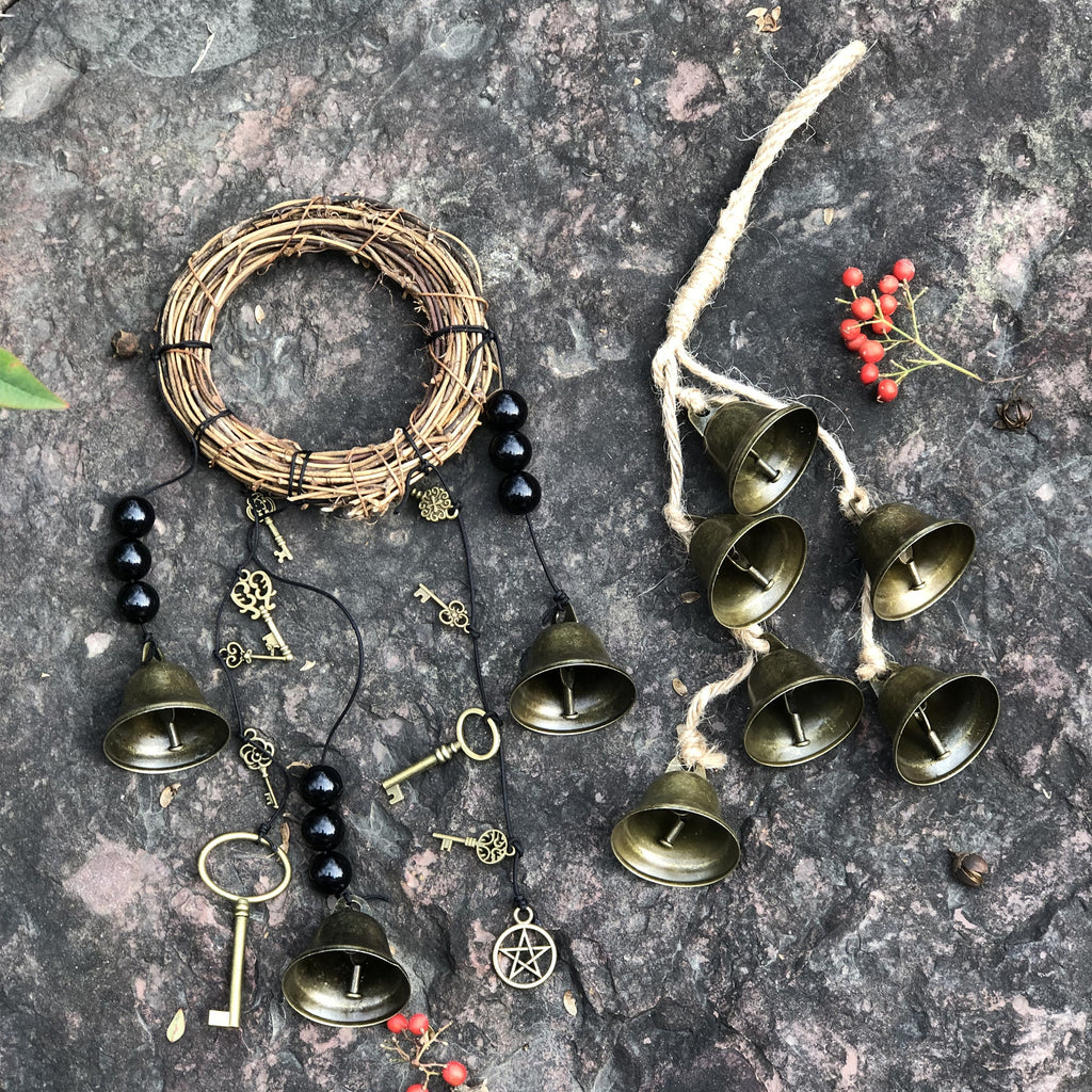 Set of 2 Witch's Bells, Door Bells, Protection Bells, Handmade Wind Chimes, Door Hangers, Bell Hanging, Ward Gifts, Housewarming Gifts