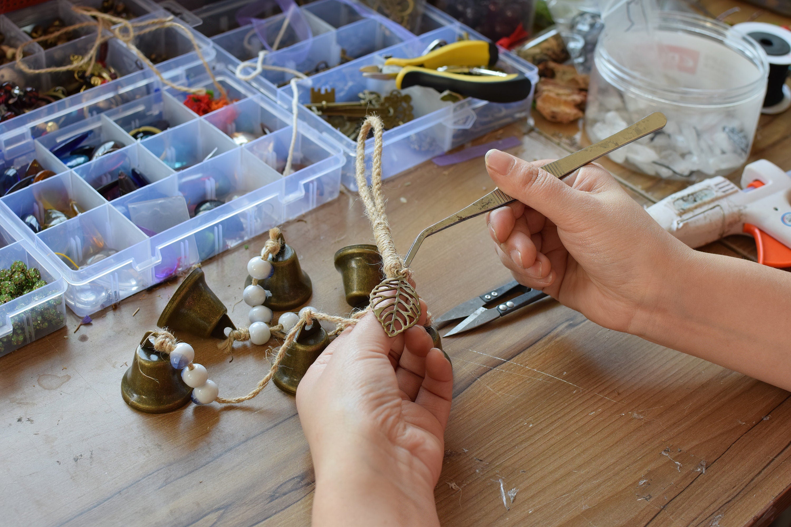 Witch Bells with Ceramic Beads, Witch Bells for Front Door, Pagan Decor, Shopkeeper Bells, Bells for Hanging, Housewarming Gifts