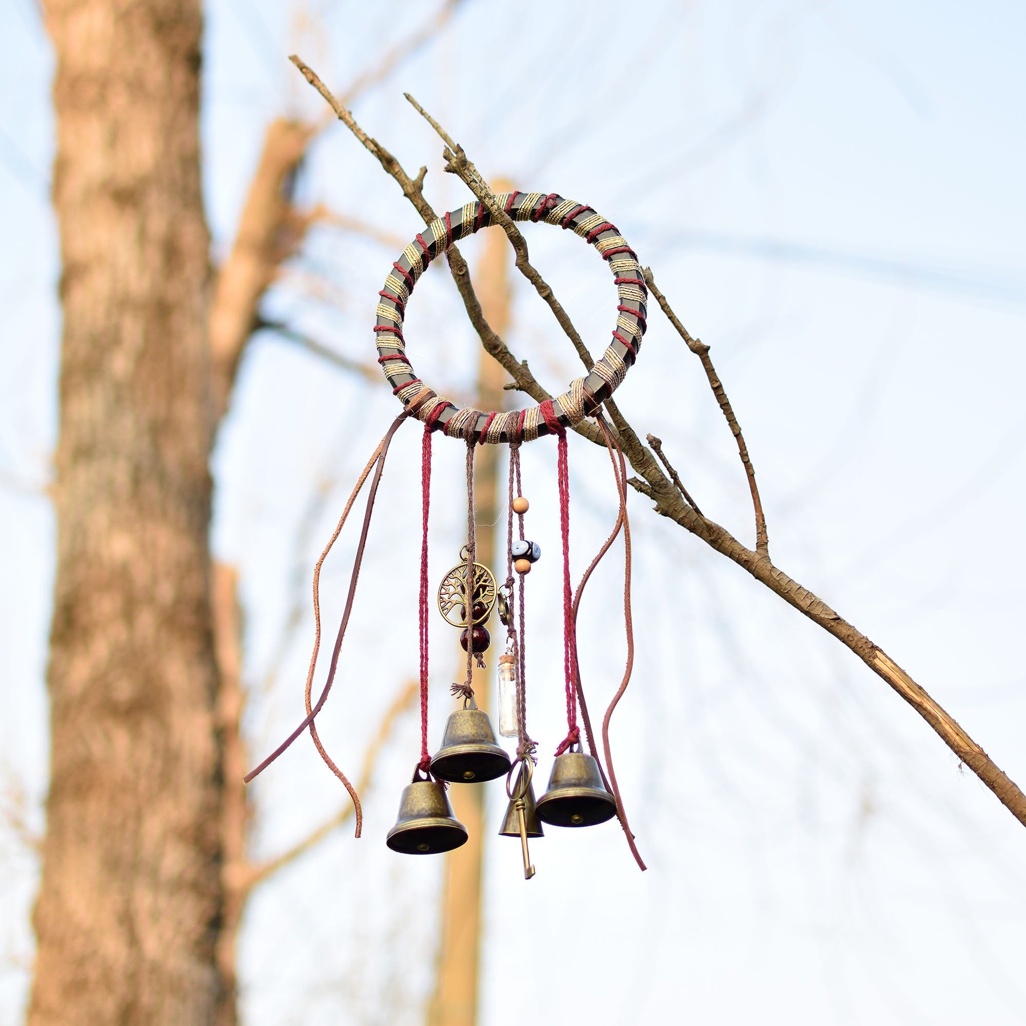 Bells for Hanging, Home Door Bells, Handmade Metal Wind Chime with Bells, Witch's Bell for Protection, Housewarming Gift, Christmas Ornament