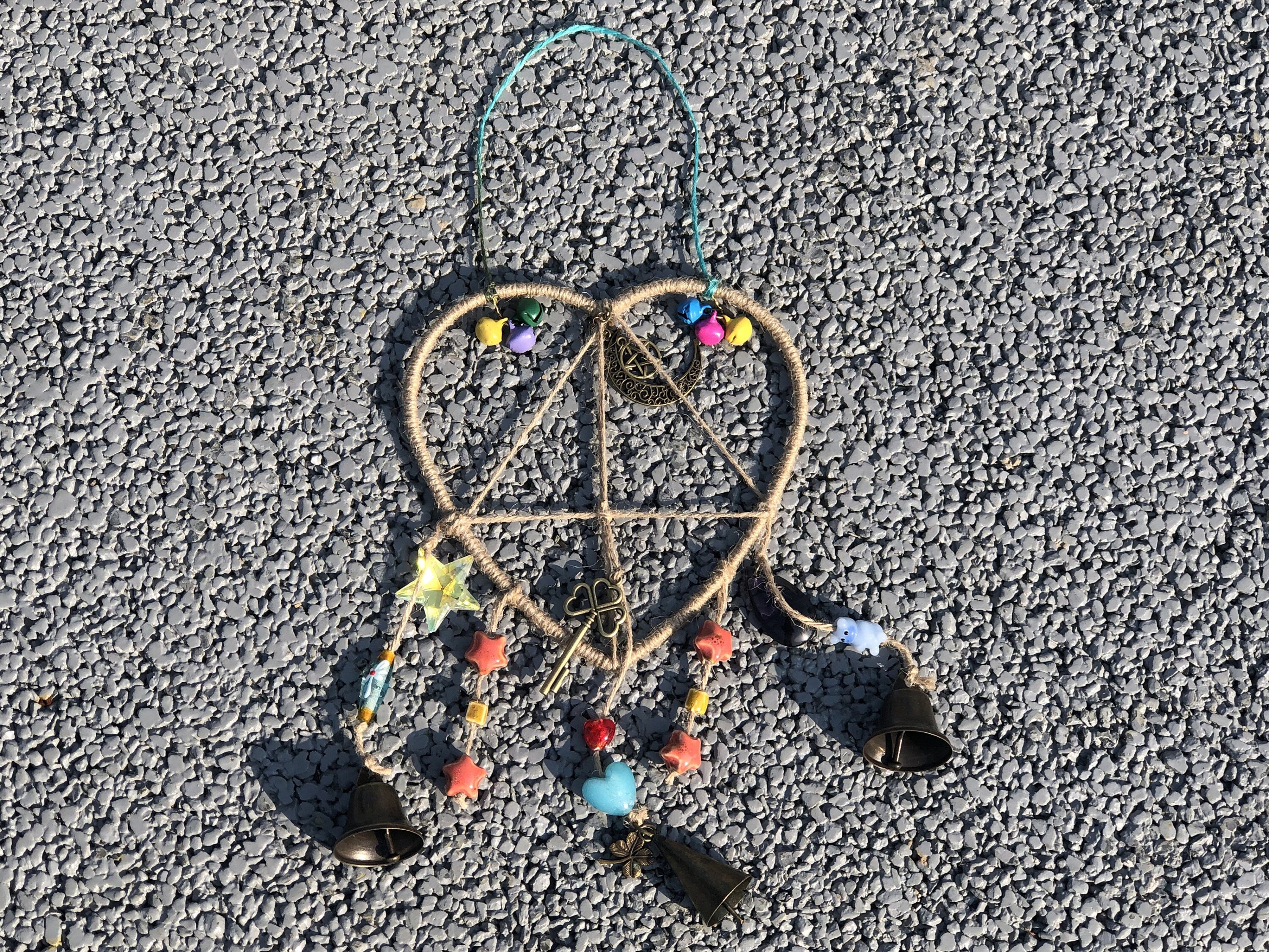Heart Bell for Hanging, Rustic Protection Bells on Hemp Jute Rope, Witch's Bells, Simple Hanging Bells for Christmas Tree Decor
