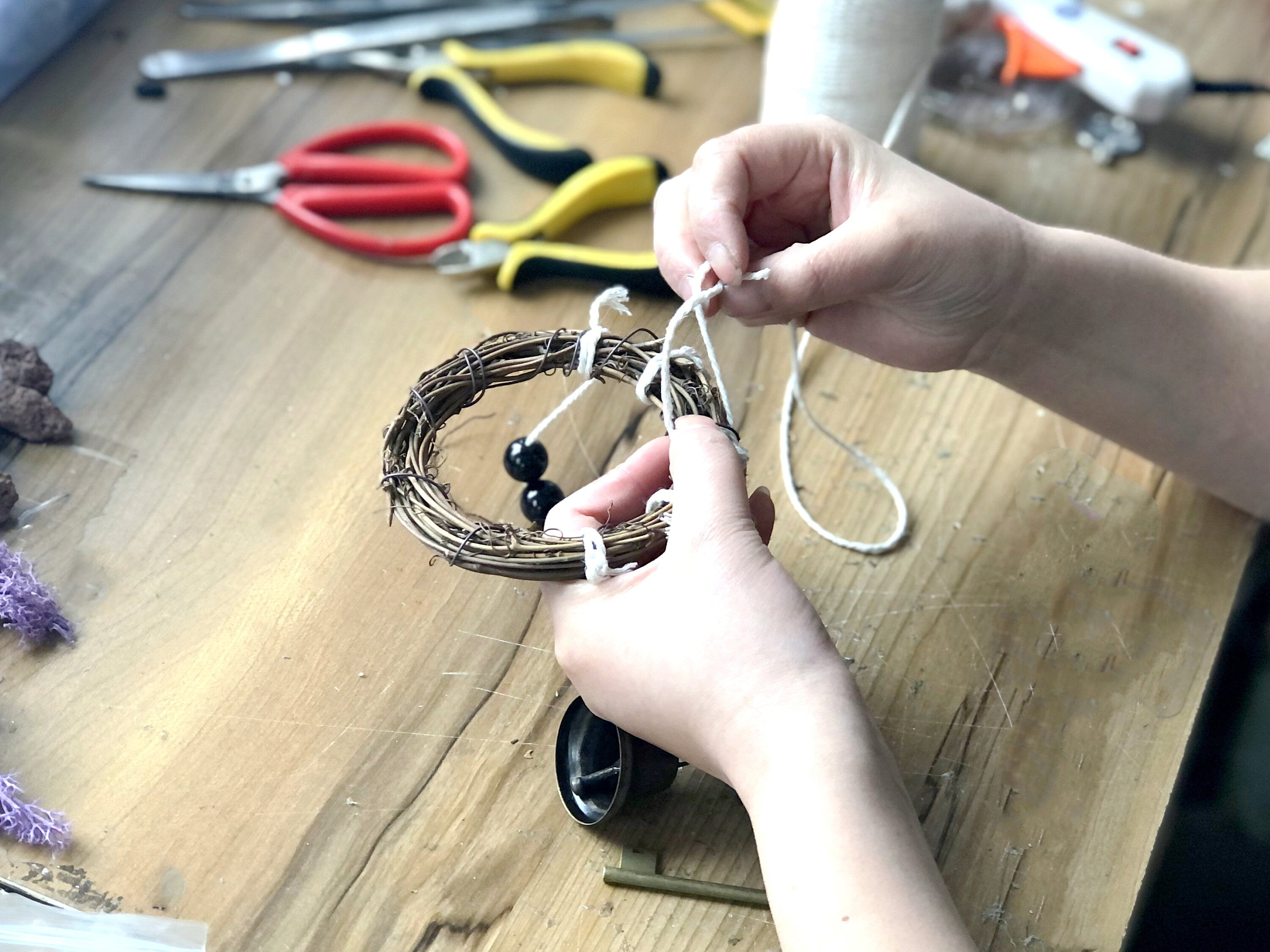 Wind Chime with 3 Bells on a Cotton Rope with Glass Beads, Reiki Blessed Bells, Housewarming Decor, Front Door Hanger, Bell for Witch