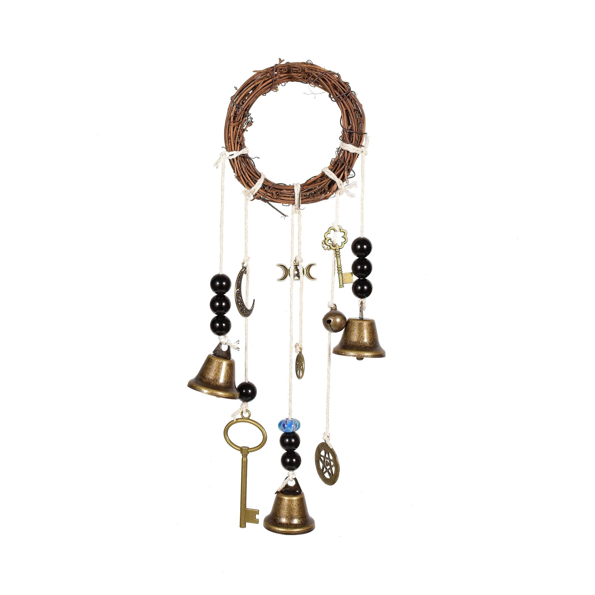 Wind Chime with 3 Bells on a Cotton Rope with Glass Beads, Reiki Blessed Bells, Housewarming Decor, Front Door Hanger, Bell for Witch