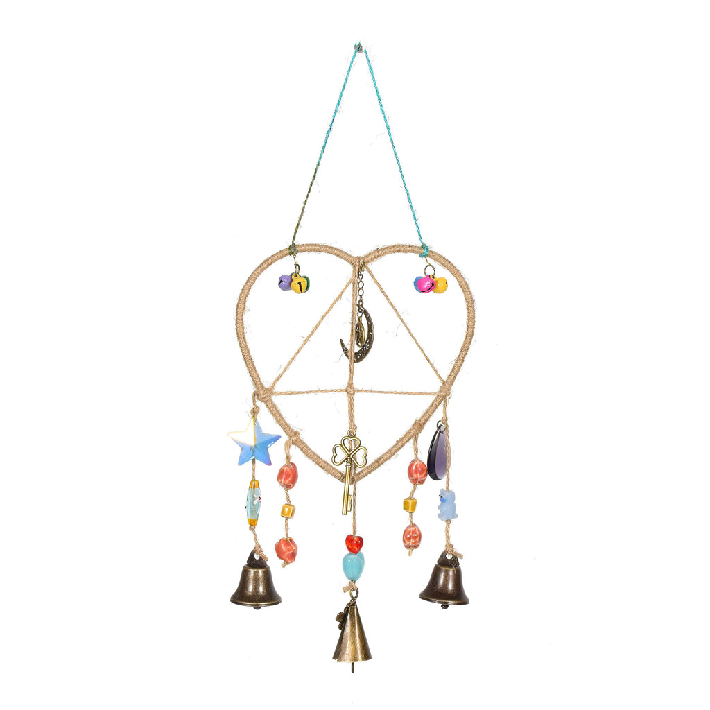 Heart Bell for Hanging, Rustic Protection Bells on Hemp Jute Rope, Witch's Bells, Simple Hanging Bells for Christmas Tree Decor