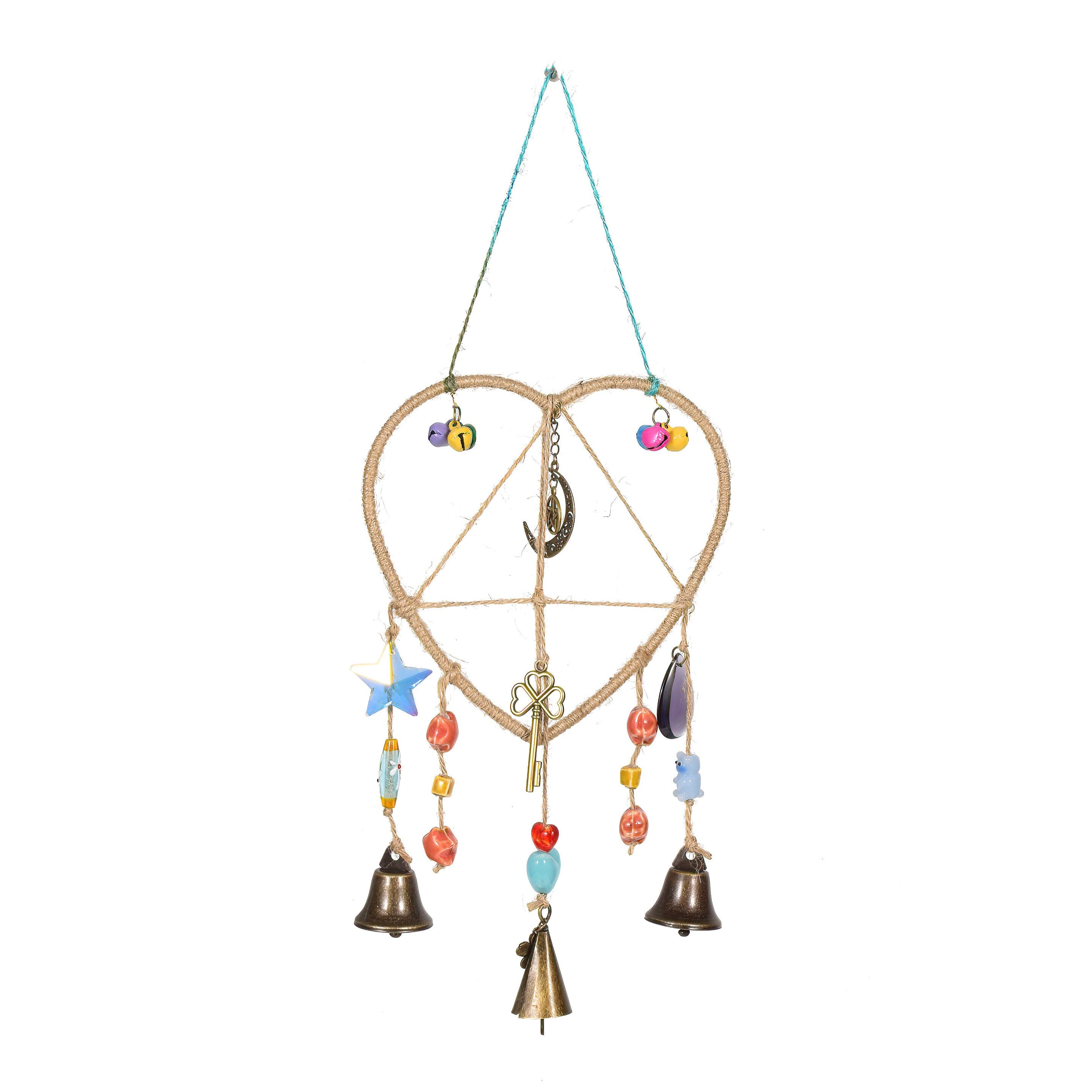 Heart Bell for Hanging, Rustic Protection Bells on Hemp Jute Rope, Witch's Bells, Simple Hanging Bells for Christmas Tree Decor