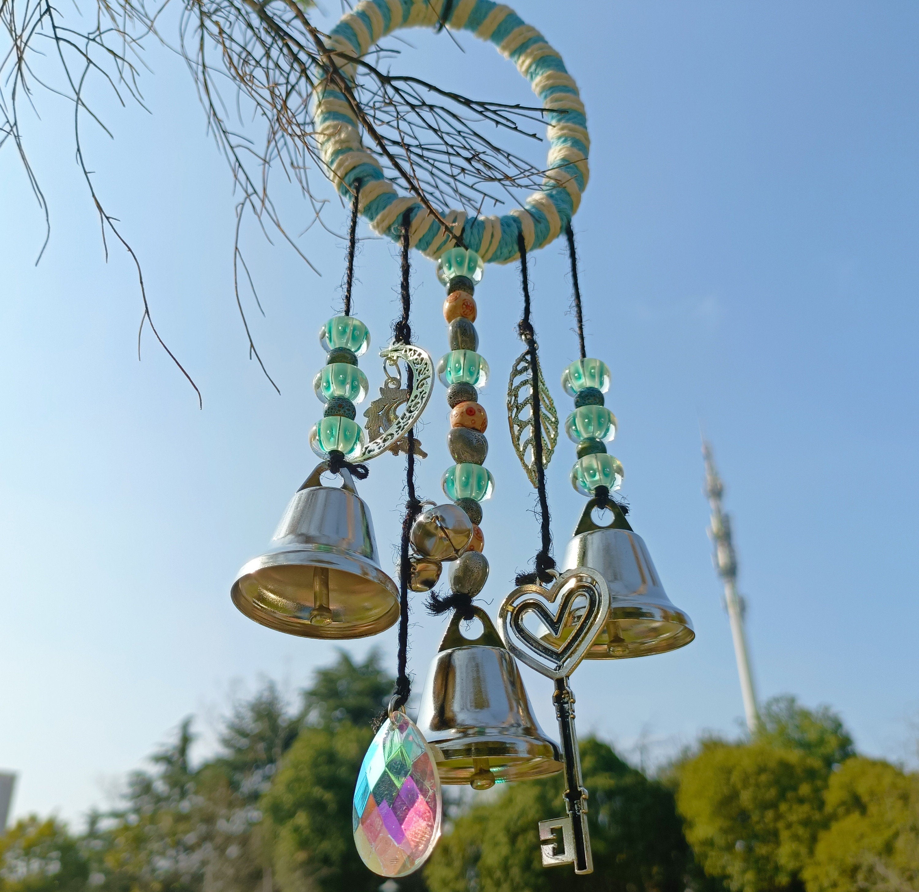 Blue Witch Bell, Witch Bells for Door Protections, Witch Bells for Door Hanging, Wreath Wind Chimes, Door Hanger, Mother Day's Gift .