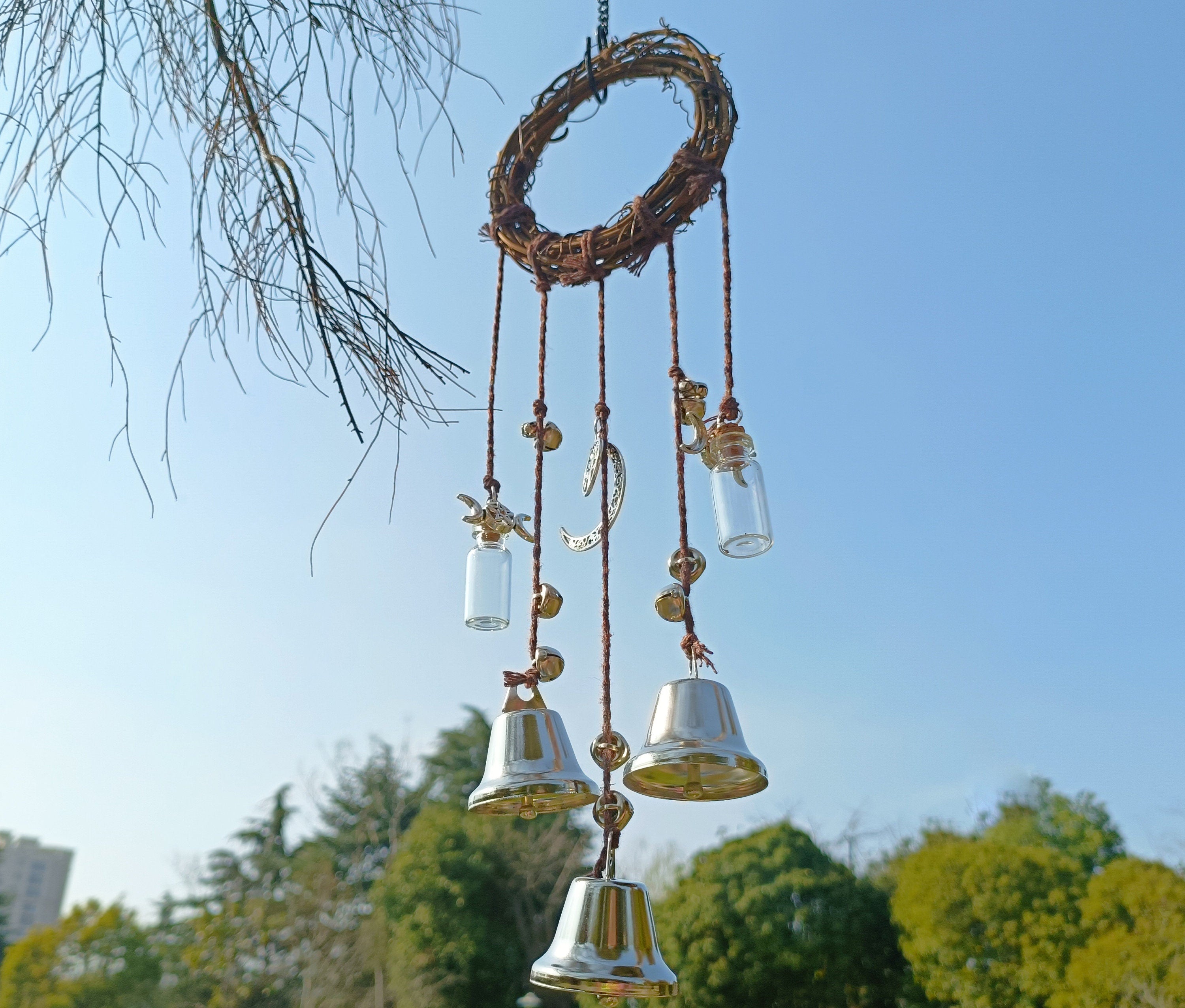 Witch Bells Wreath, Witch Bells , Witches Charms Bells, Door Hangers, Rustic Witch Bells, Witch Bells with Silver Bells, Wicca Decor