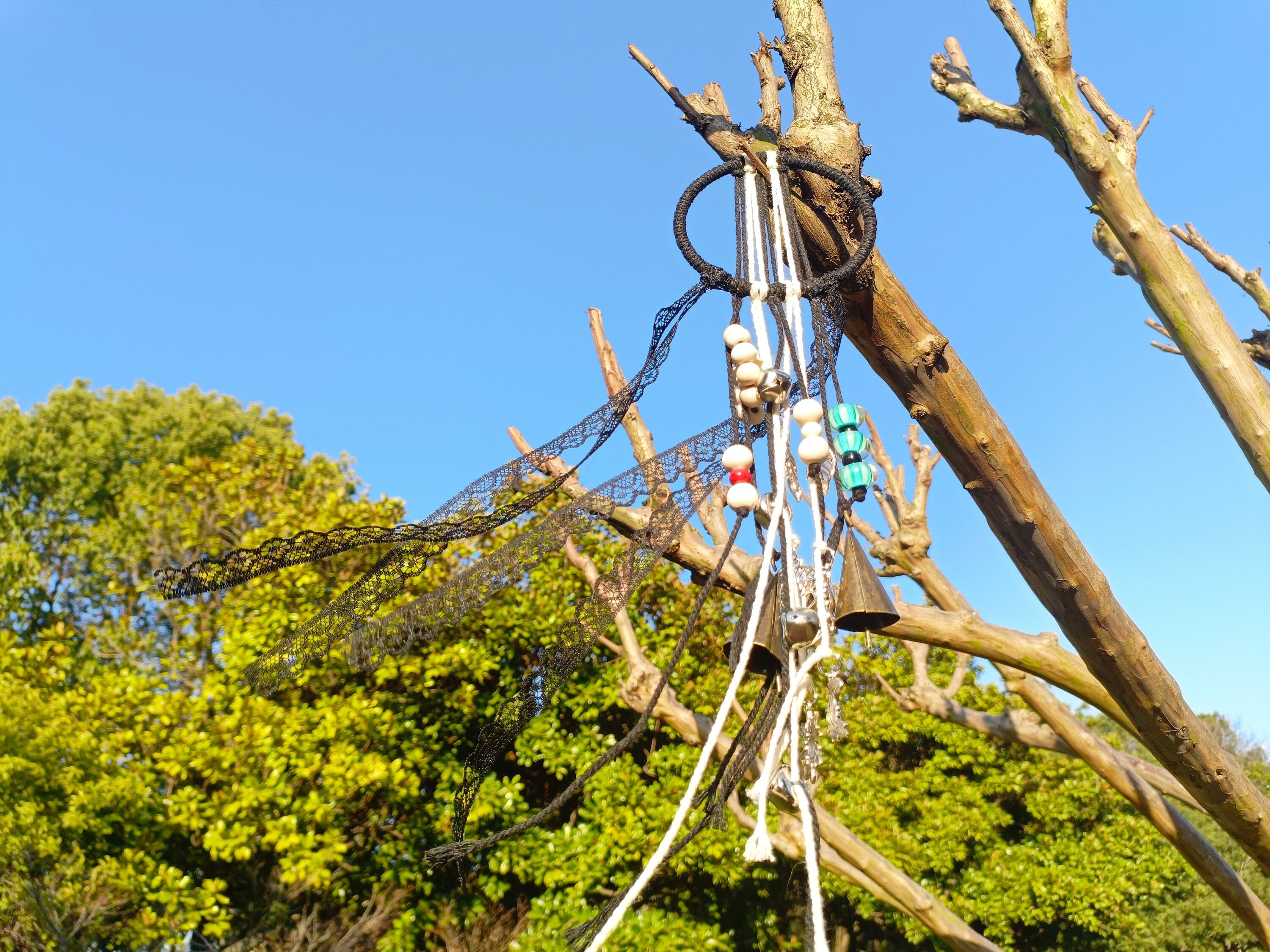Black Witch Bells with Murano Glass Beads, Witch Protection Bells for Halloween, Wicca Altar House Doorknob Hanging Bell for Garden Decor