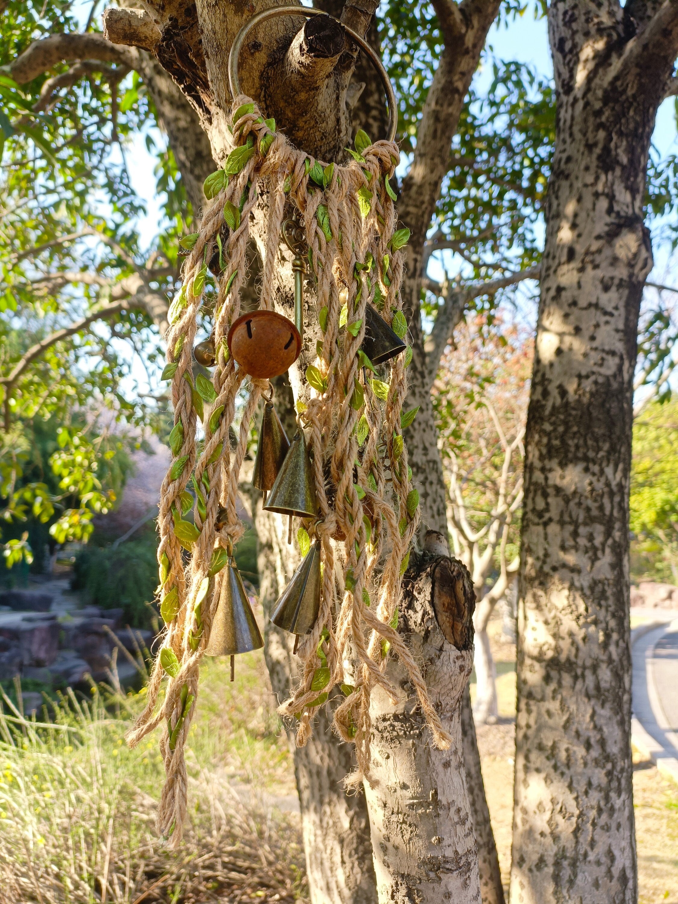 Green Witch Bells, Hanging Bells for Door Protection, Wiccan Decorations, Handmade Gift for Women