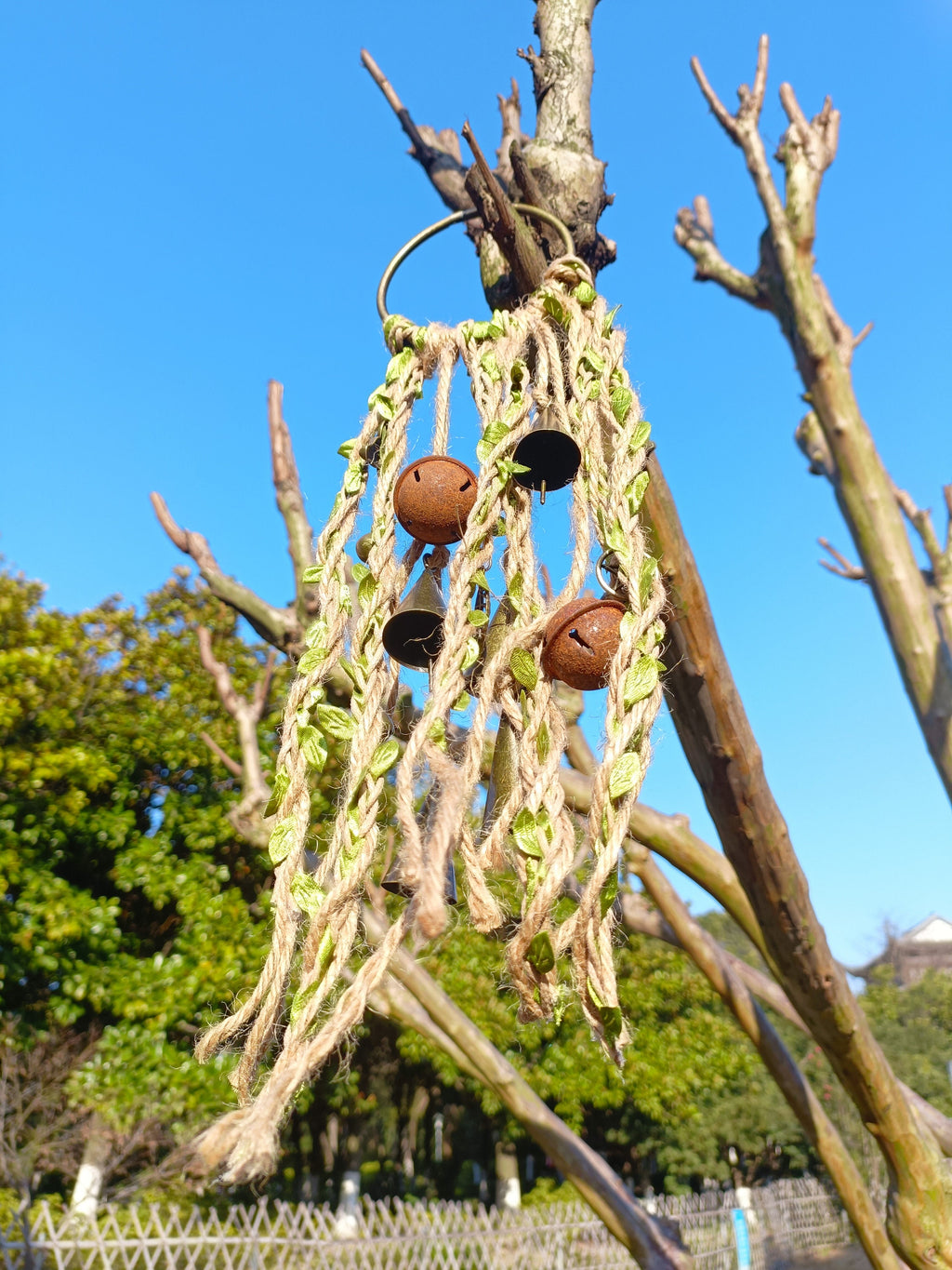 Green Witch Bells, Hanging Bells for Door Protection, Wiccan Decorations, Handmade Gift for Women