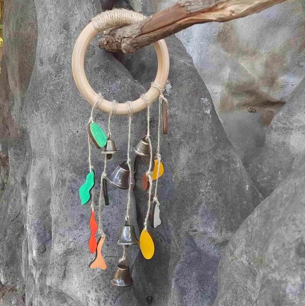 Log Wreath with Hanging Bells, Witch Bells for Door Protection, Witch Bells Wreath, Witchy Decor Bedroom, Witchy Gifts for Women