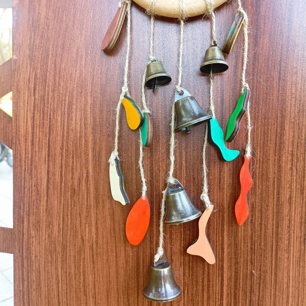 Log Wreath with Hanging Bells, Witch Bells for Door Protection, Witch Bells Wreath, Witchy Decor Bedroom, Witchy Gifts for Women