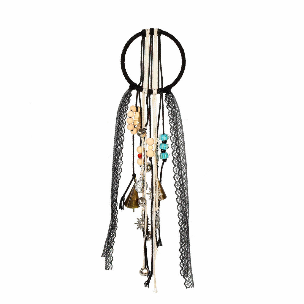 Black Witch Bells with Murano Glass Beads, Witch Protection Bells for Halloween, Wicca Altar House Doorknob Hanging Bell for Garden Decor