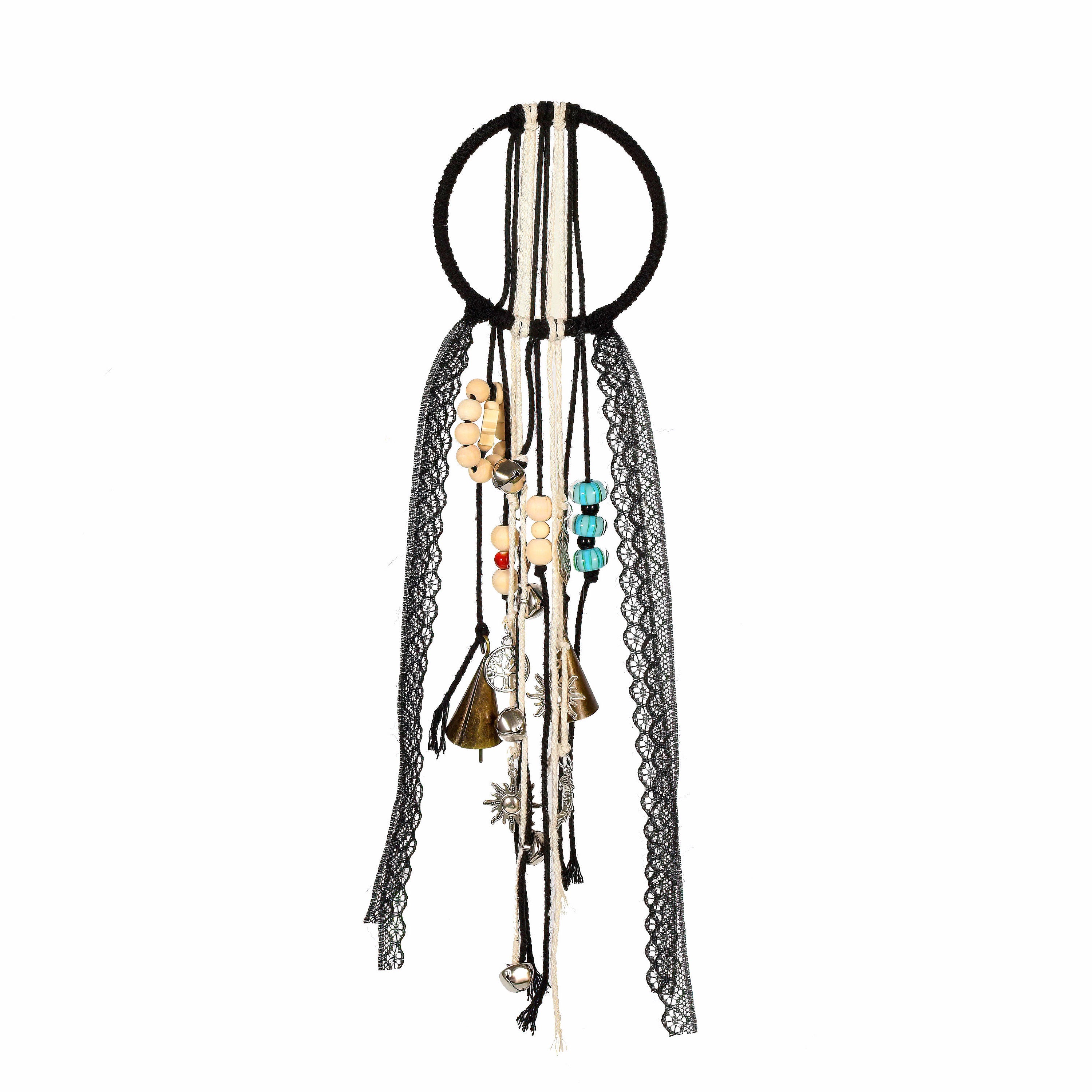 Black Witch Bells with Murano Glass Beads, Witch Protection Bells for Halloween, Wicca Altar House Doorknob Hanging Bell for Garden Decor