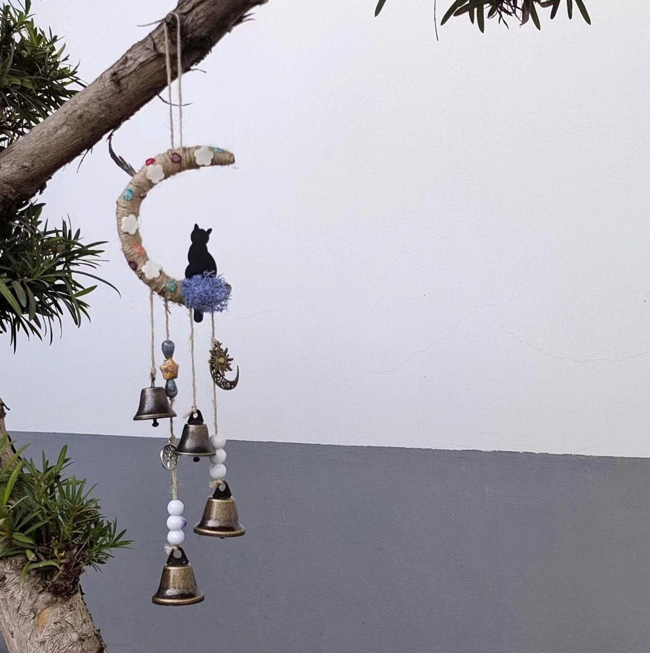 Witch Bells, Witch Bells for Gardening, Witch Bells -One Little Cat Sitting on The Moon, Witch Bells for Door Knob, Hanging Bells