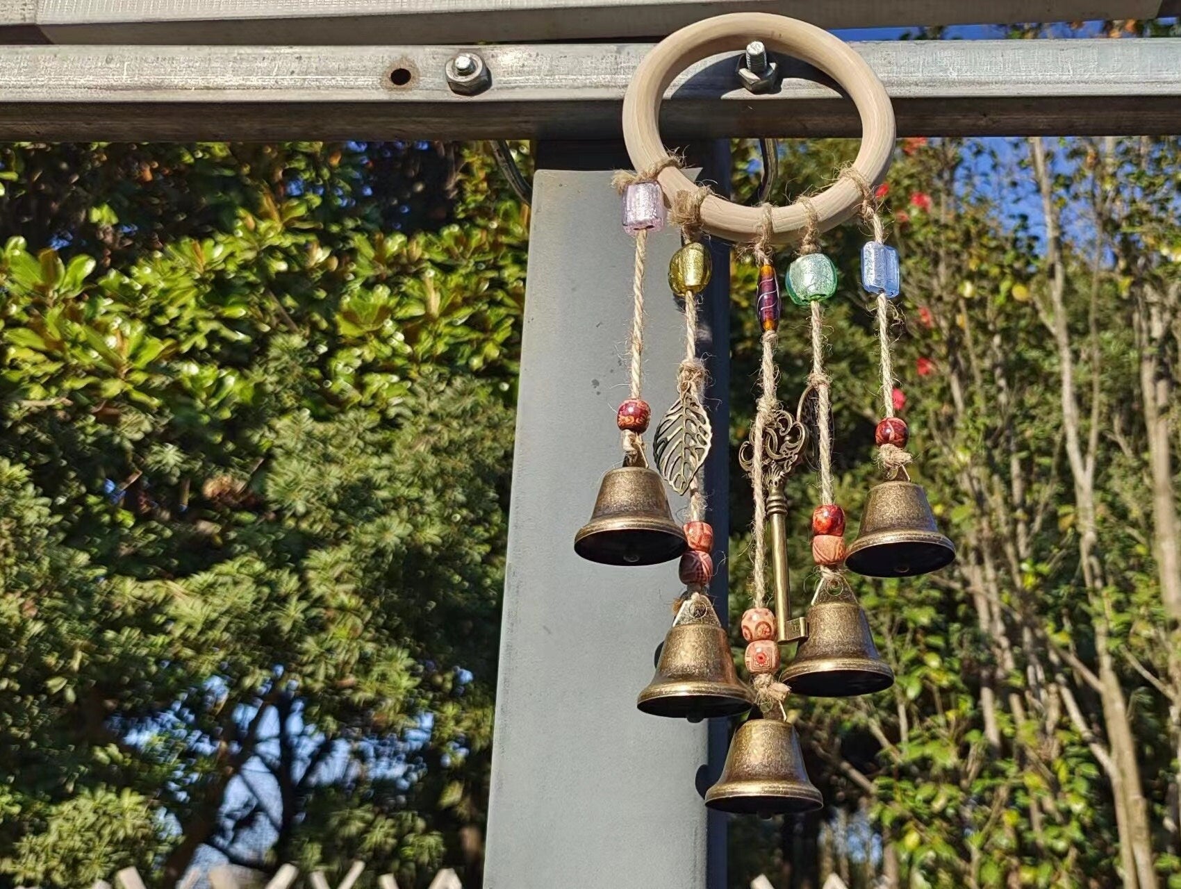 Log Wreath Witch Bells, Hanging Witch Bells, Witch Bells for Door Knob, Rustic Bells for Kitchen, Harmony Witch Bells