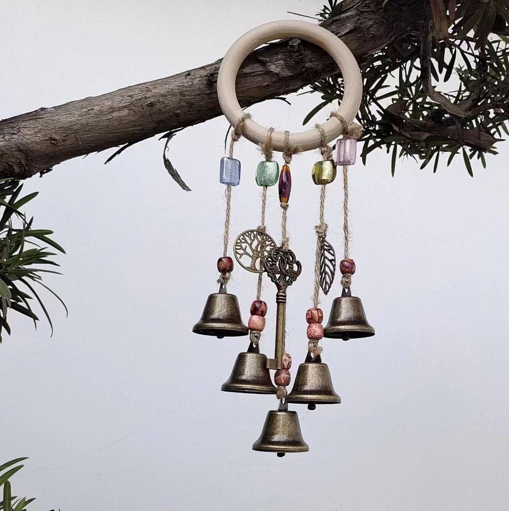 Log Wreath Witch Bells, Hanging Witch Bells, Witch Bells for Door Knob, Rustic Bells for Kitchen, Harmony Witch Bells
