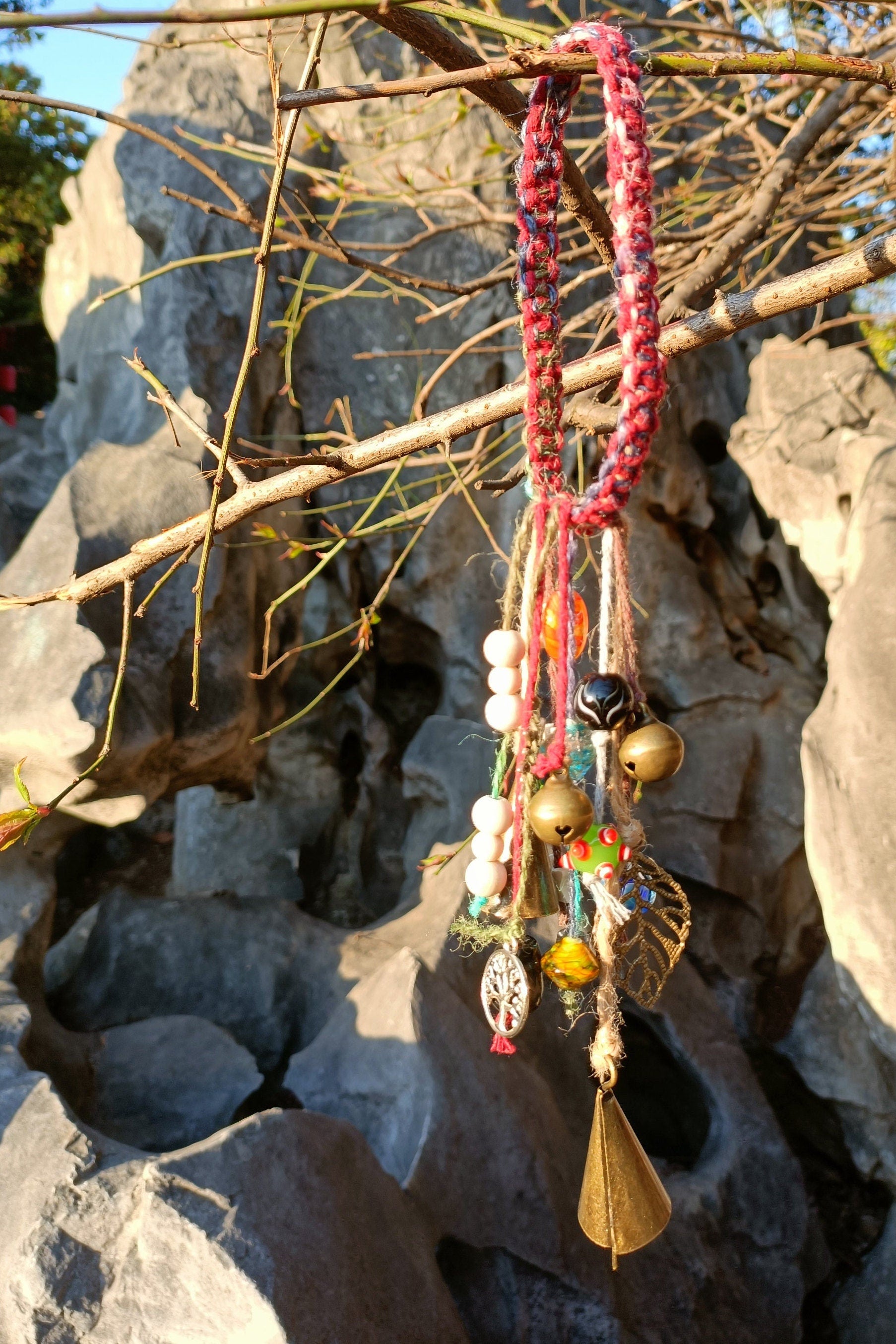 Bohemian Wind Charm, Witch Bells for Door Protection, Hanging Door Knob Protection Bells, Hanging Bells on Rope, Garden Ornaments