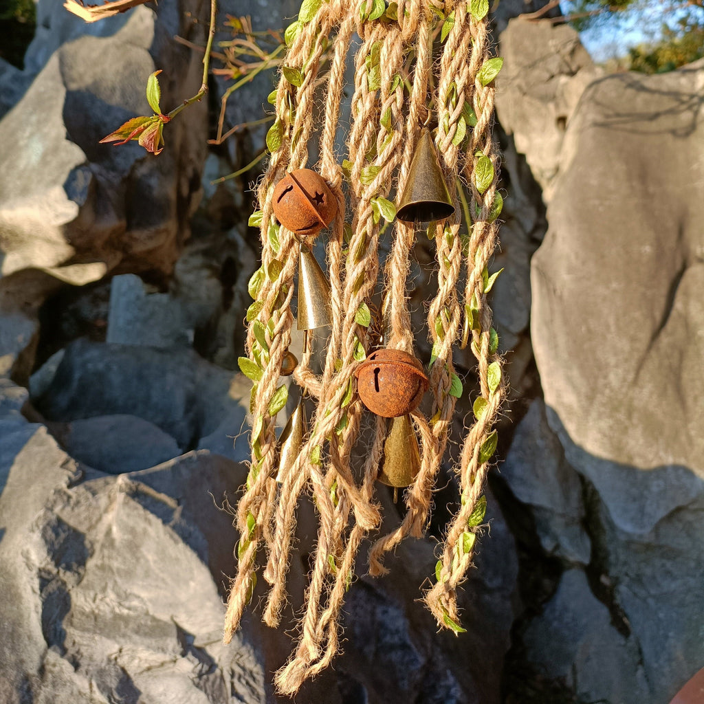 Green Witch Bells, Hanging Bells for Door Protection, Wiccan Decorations, Handmade Gift for Women