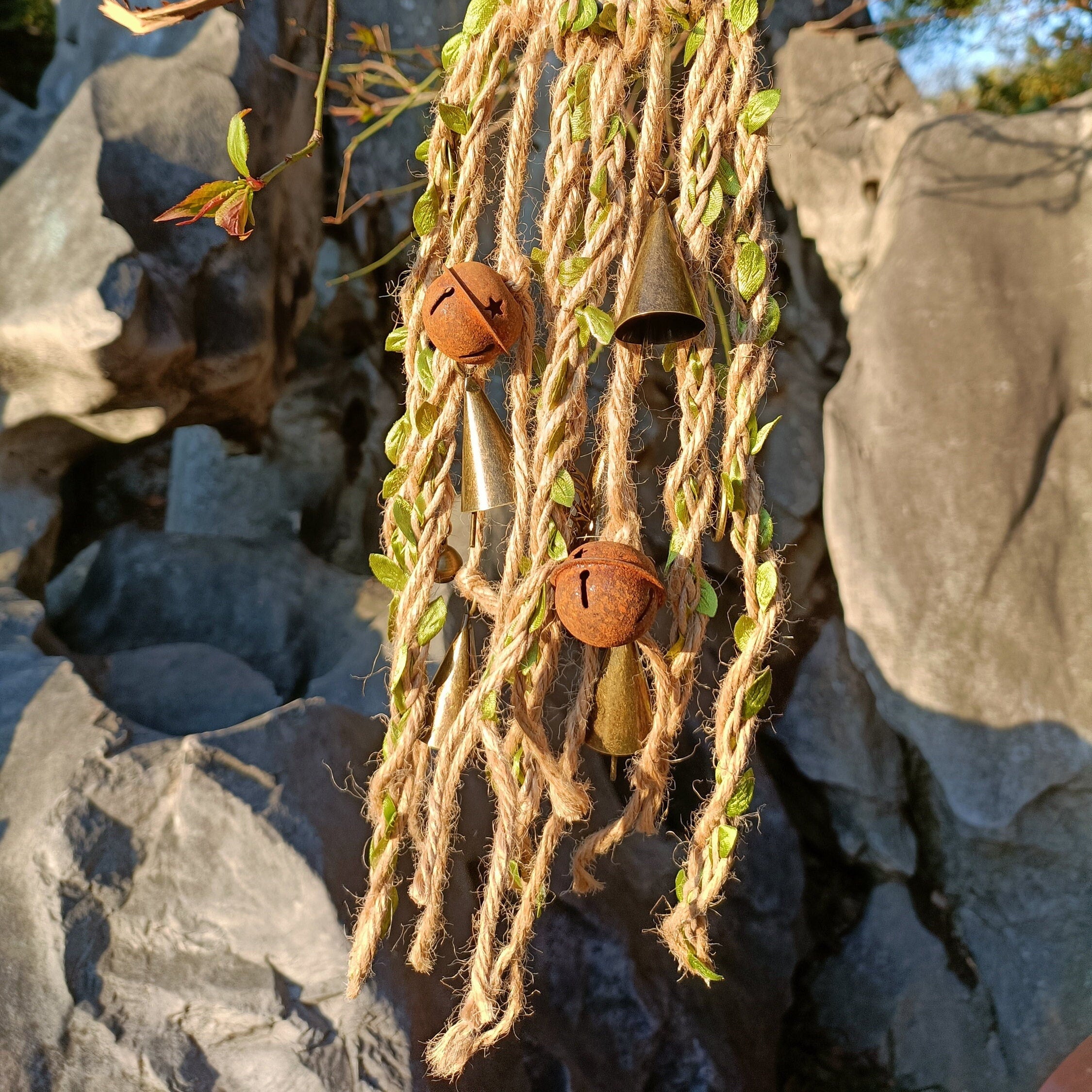 Green Witch Bells, Hanging Bells for Door Protection, Wiccan Decorations, Handmade Gift for Women