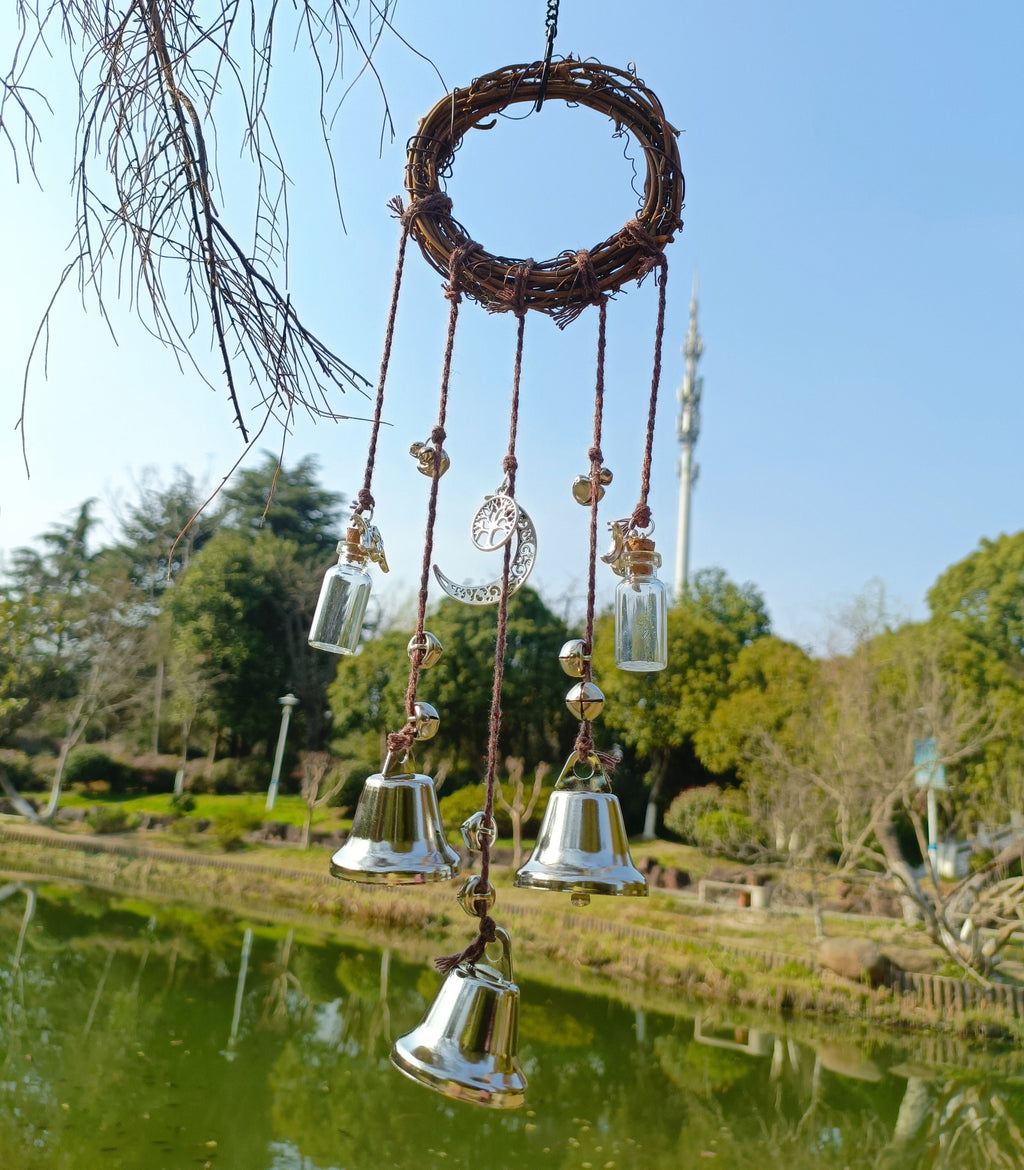 Witch Bells Wreath, Witch Bells , Witches Charms Bells, Door Hangers, Rustic Witch Bells, Witch Bells with Silver Bells, Wicca Decor