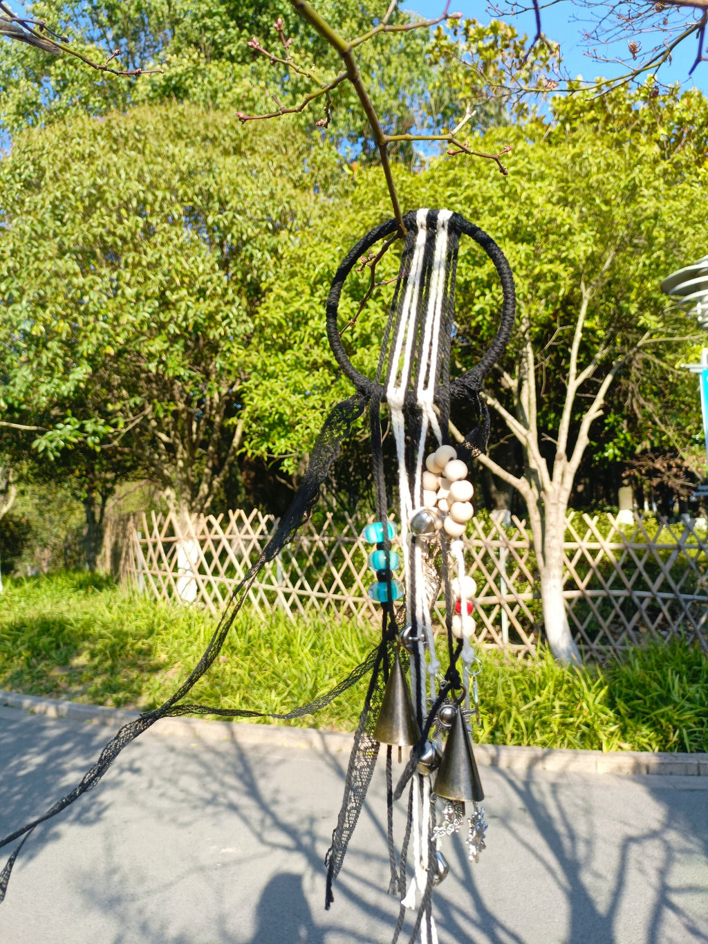 Black Witch Bells with Murano Glass Beads, Witch Protection Bells for Halloween, Wicca Altar House Doorknob Hanging Bell for Garden Decor